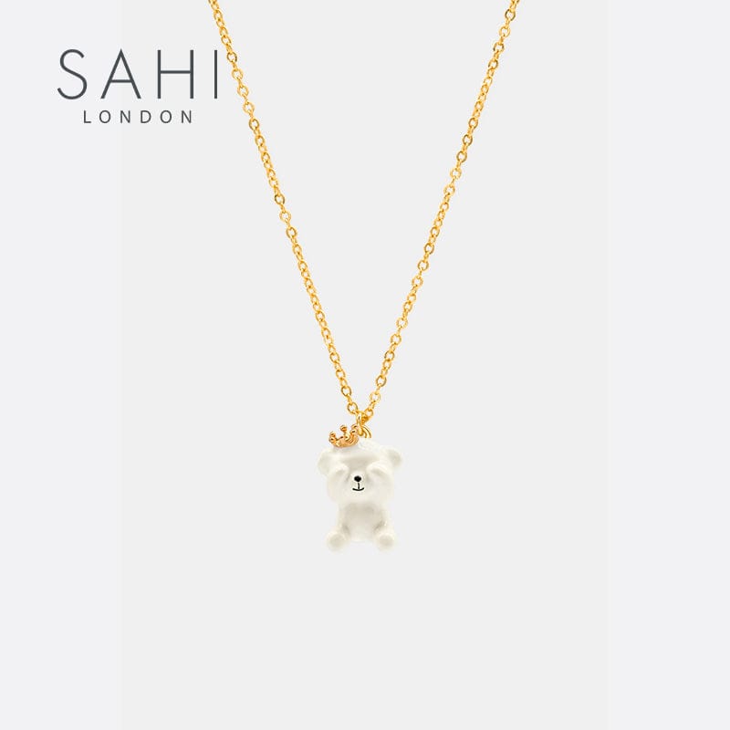 Gold Enameled Chain Cute Bear Pendant Necklace