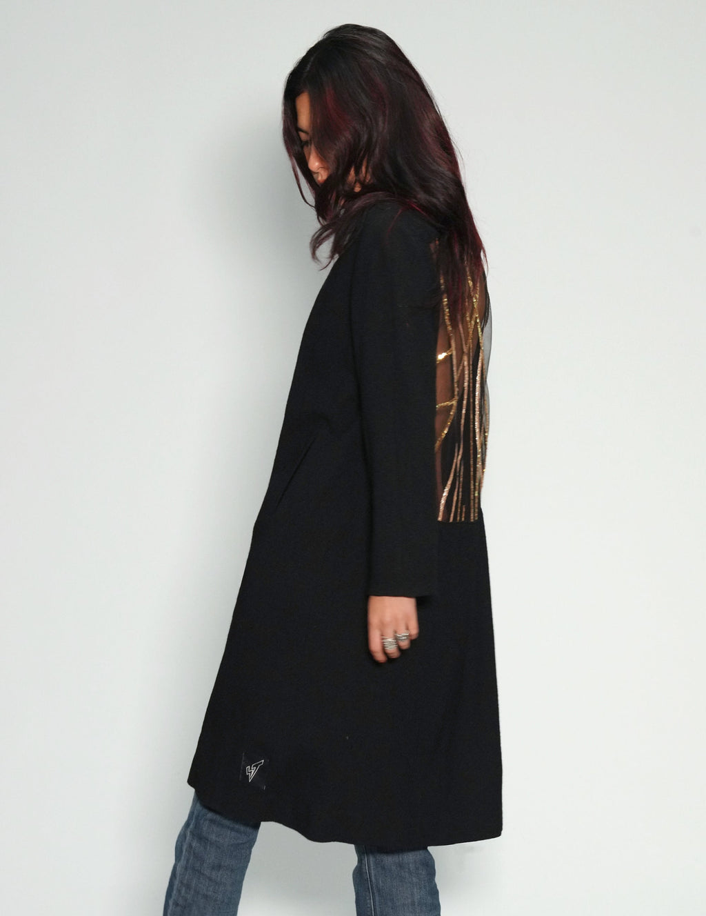 Party Back Coat - Gold Lines Sequin - Black
