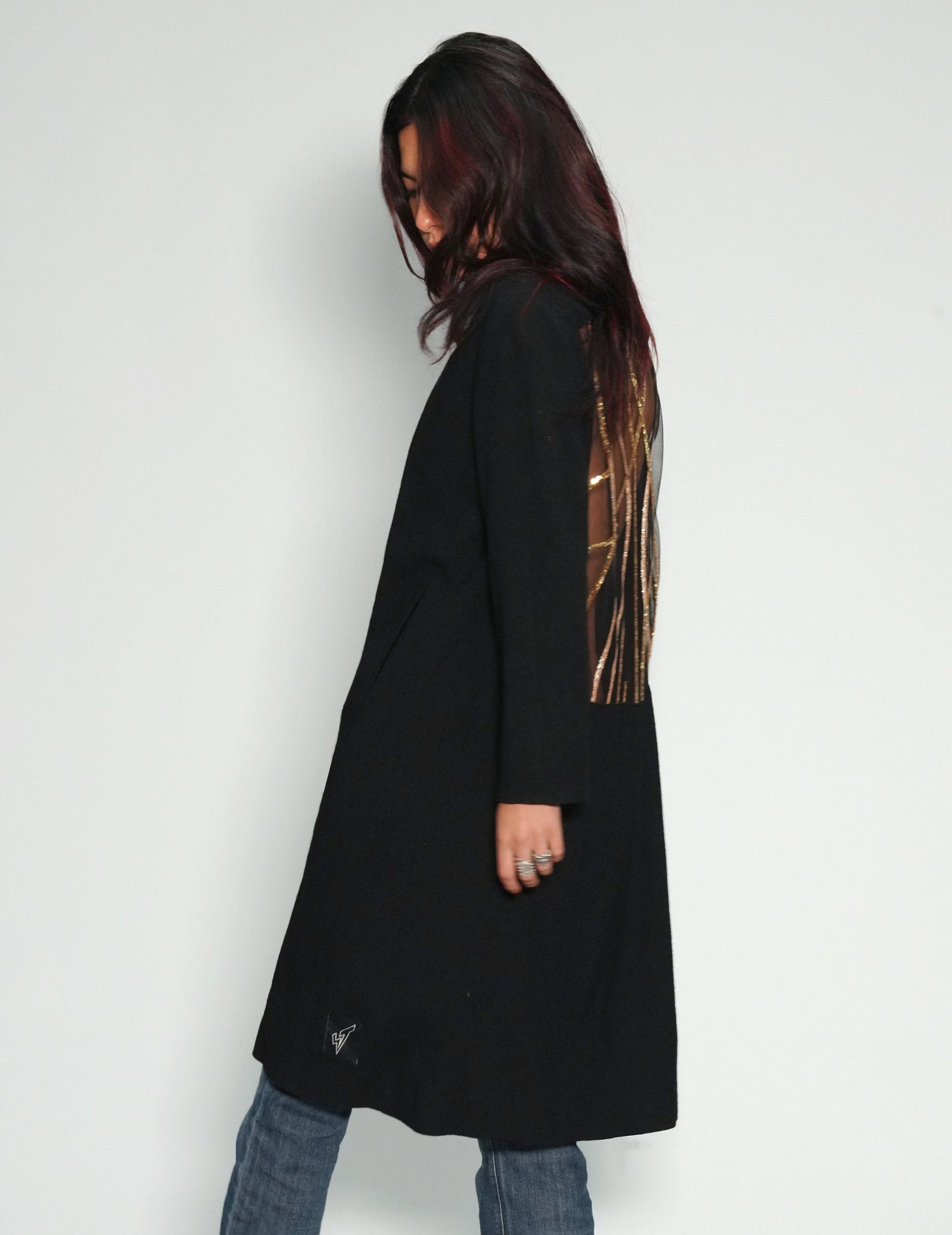 Party Back Coat - Gold Lines Sequin - Black