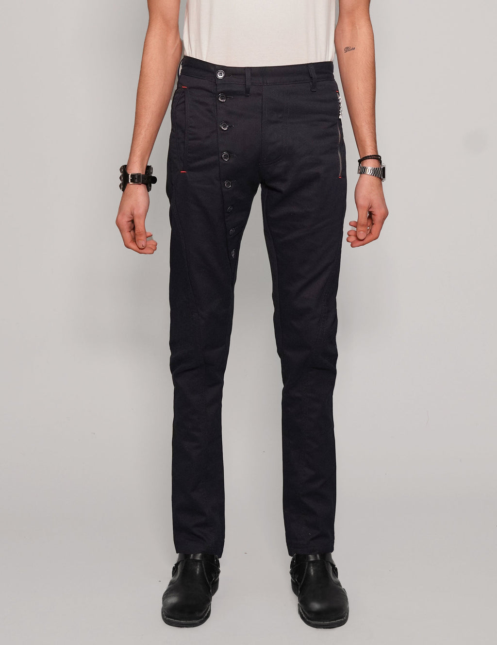 IMMORTAL Button Down Cotton Twill Jeans in Navy