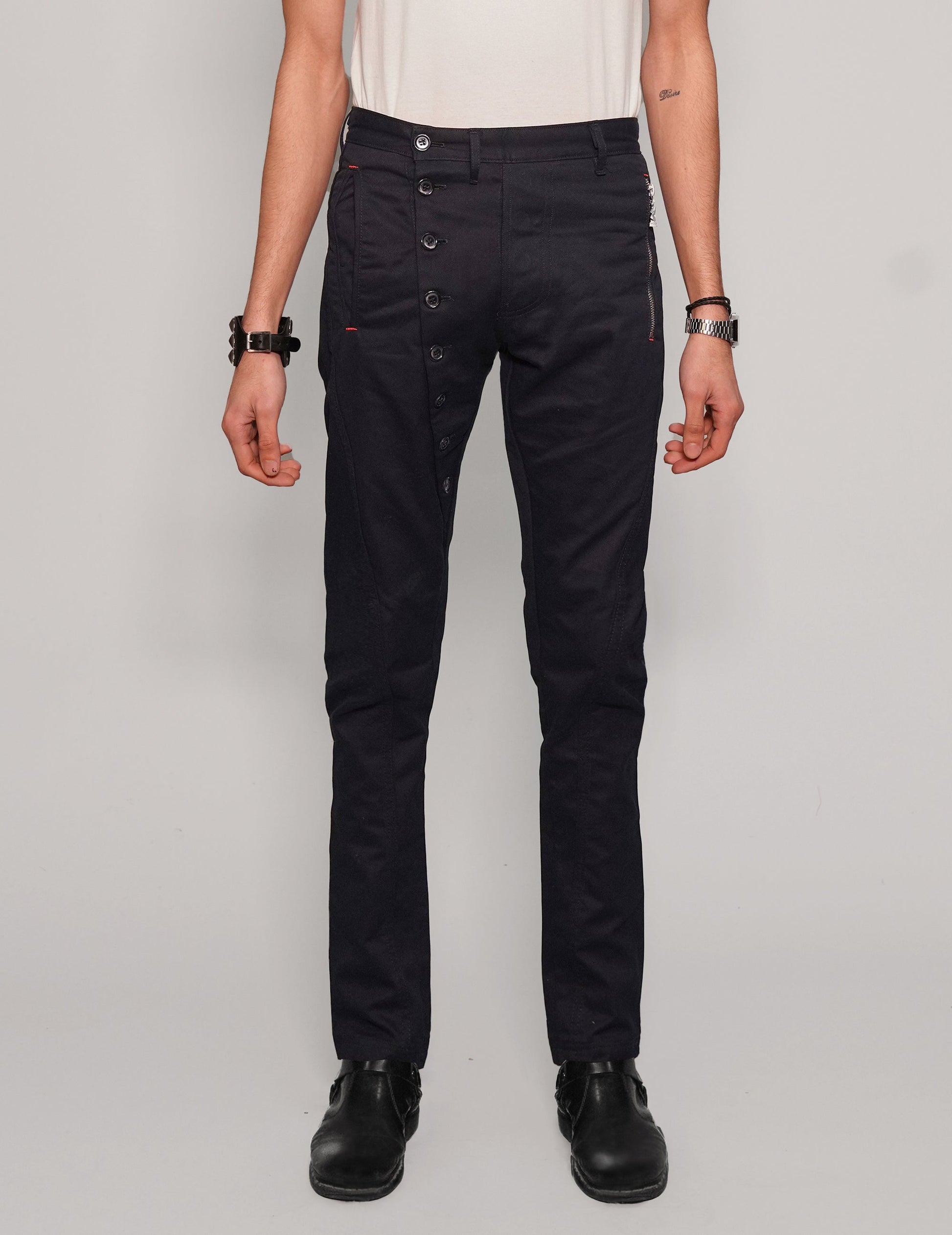 IMMORTAL Button Down Cotton Twill Jeans in Navy