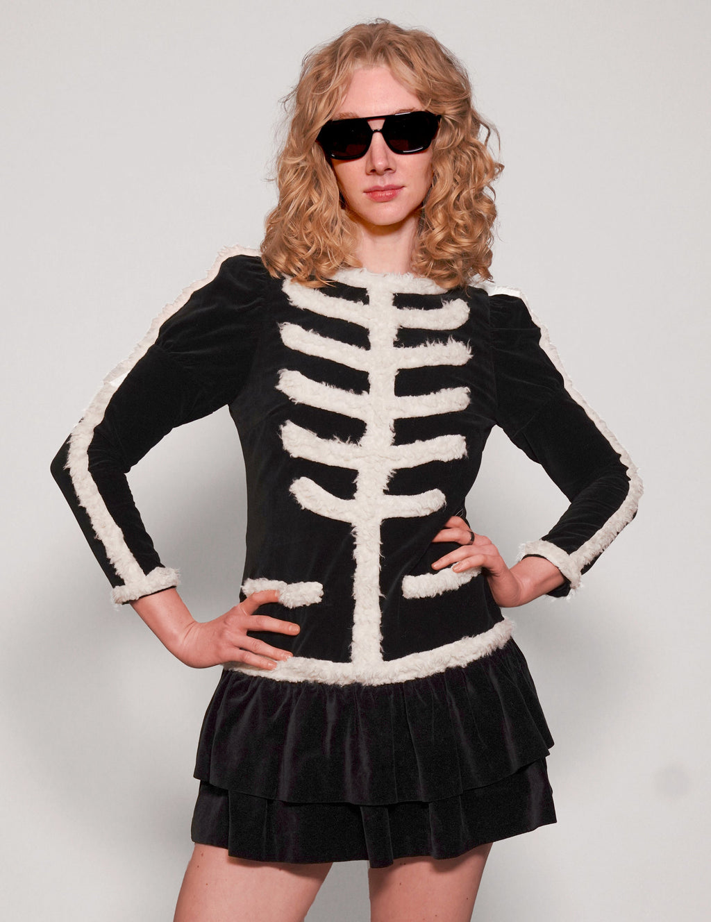 Vivetta Black Velvet Dress with Fur Trim