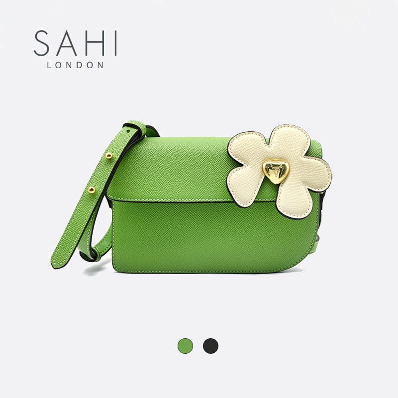 Little Flower Canna Crossbody Leather Bag in Black and Green