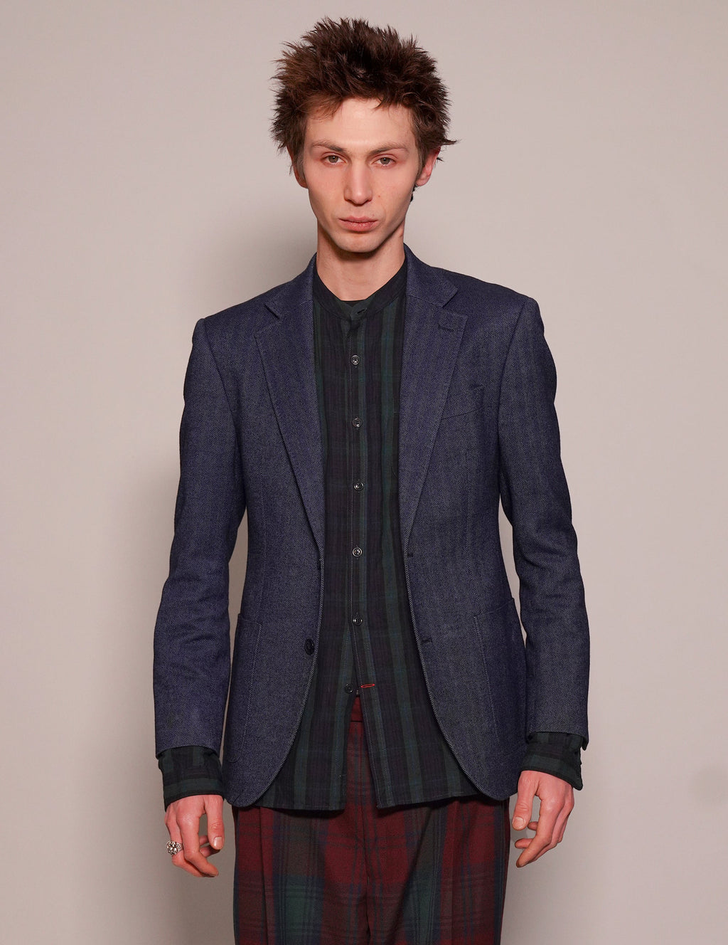 ST Navy Herringbone Wool Blazer