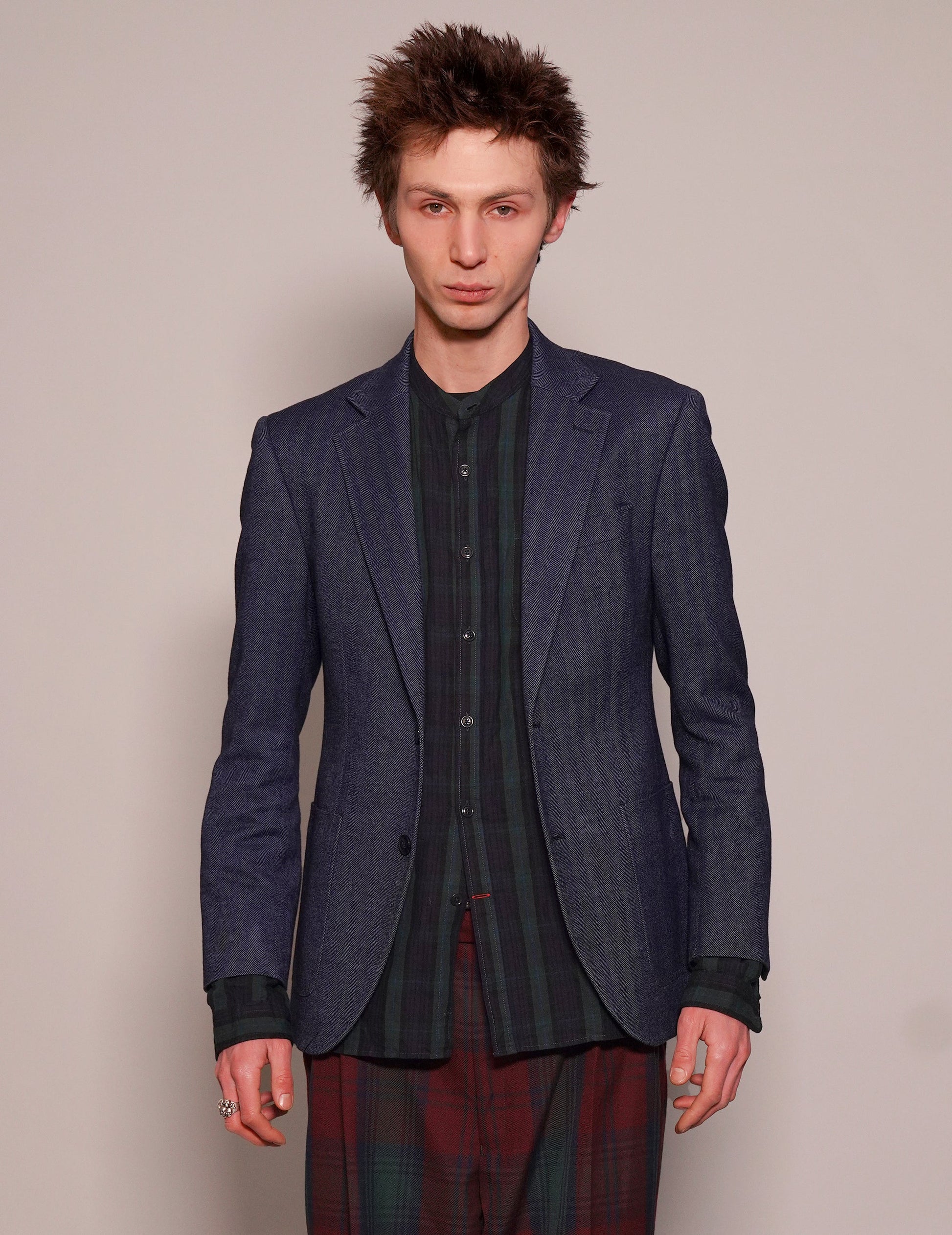 ST Navy Herringbone Wool Blazer