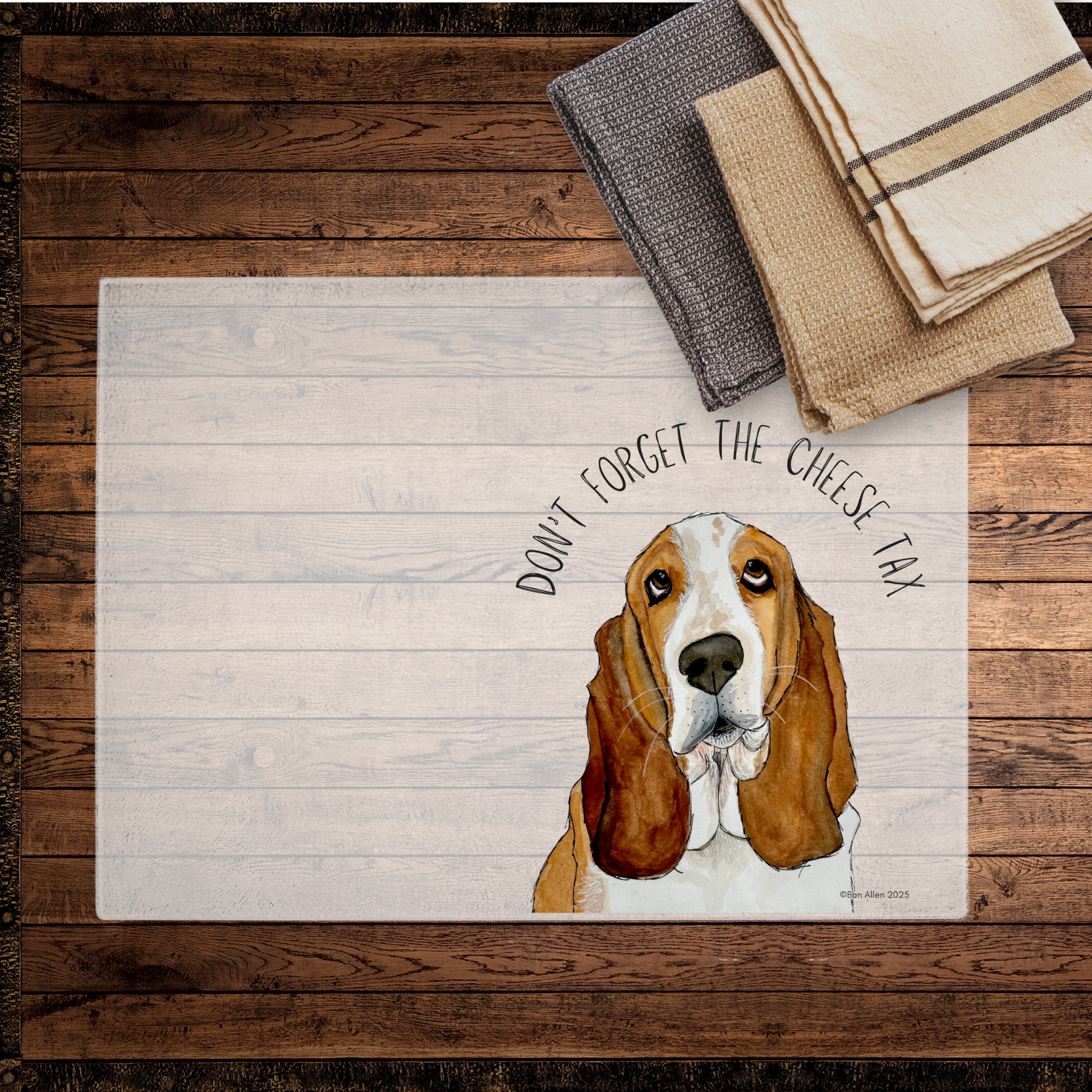 Chop, Slice… and Pay the Cheese Tax! Basset Hound Glass Chopping Board