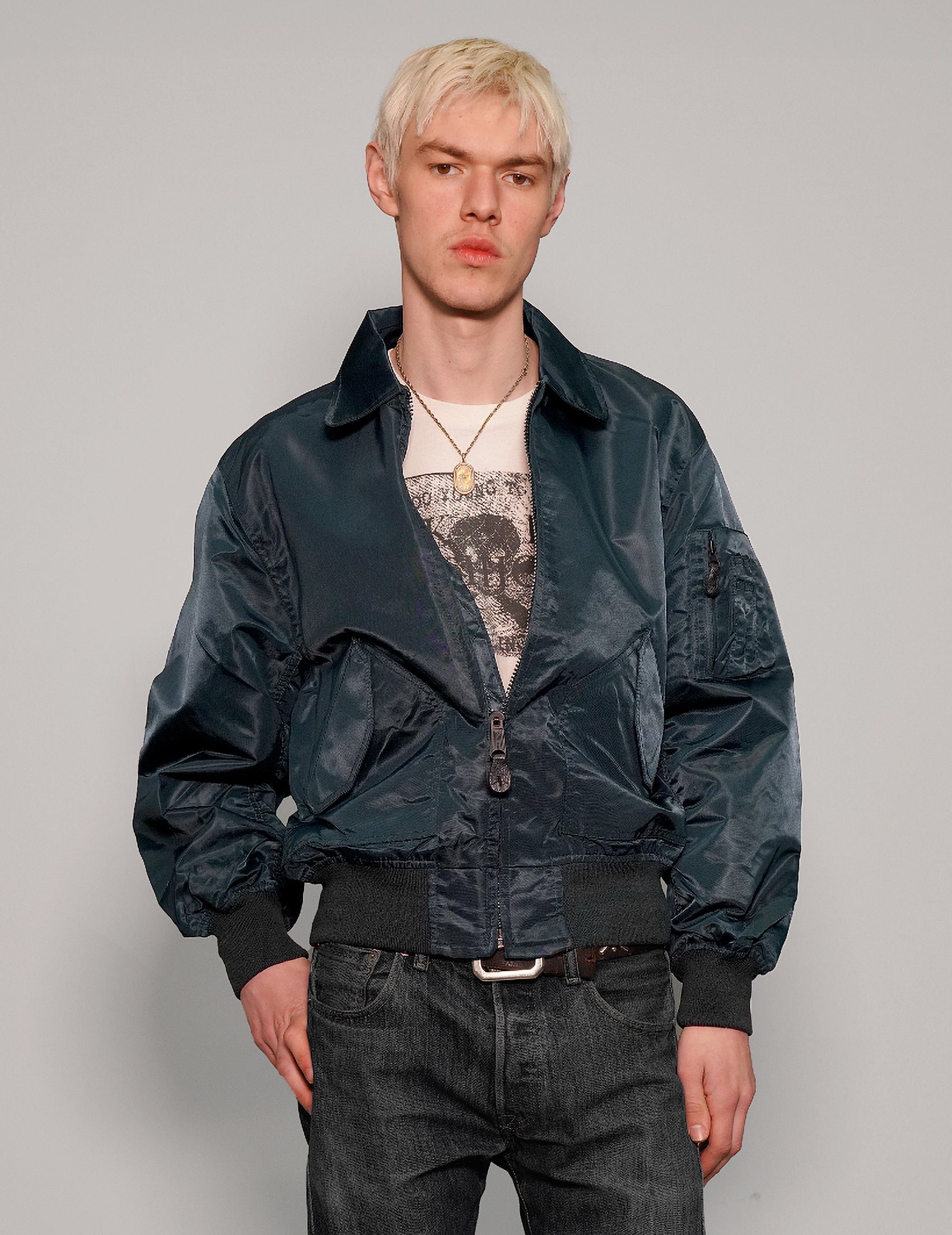 MA-2 Light Weight Collared Bomber Jacket in Navy