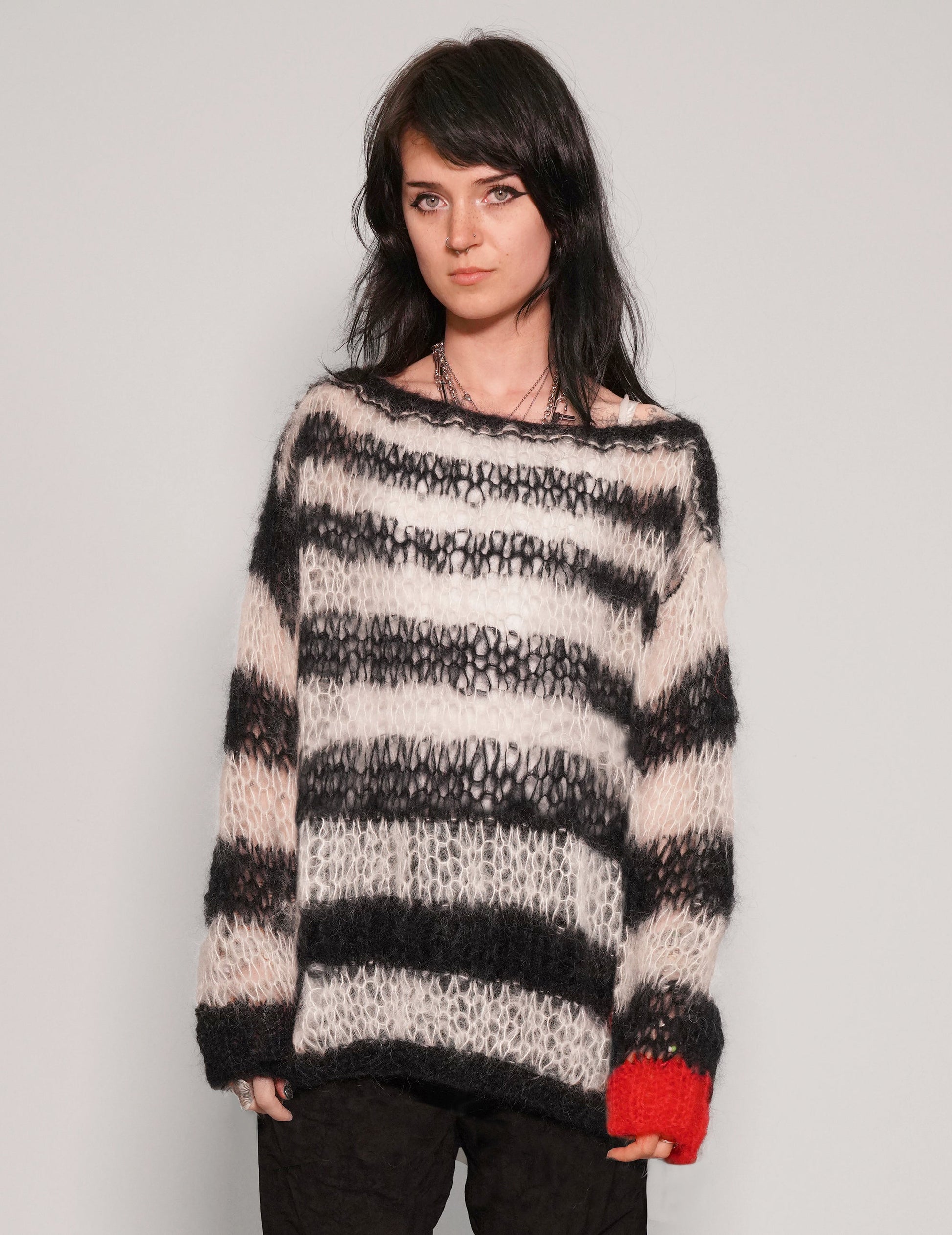 "PISTOLS" Mohair Hand Knit Sweater - Black & White