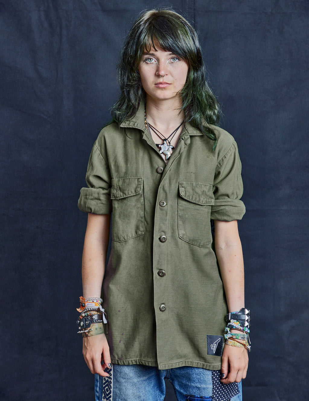 Party Back Shirt - Black Sequin - Khaki