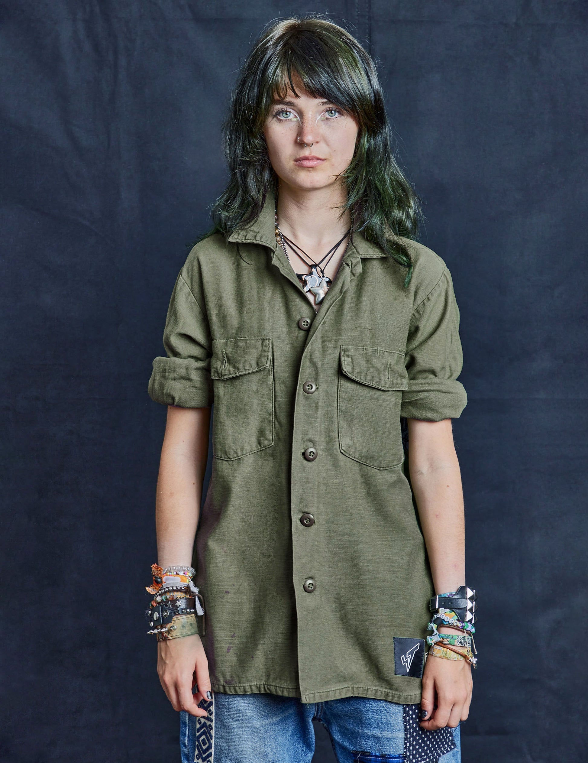 Party Back Shirt - Black Sequin - Khaki