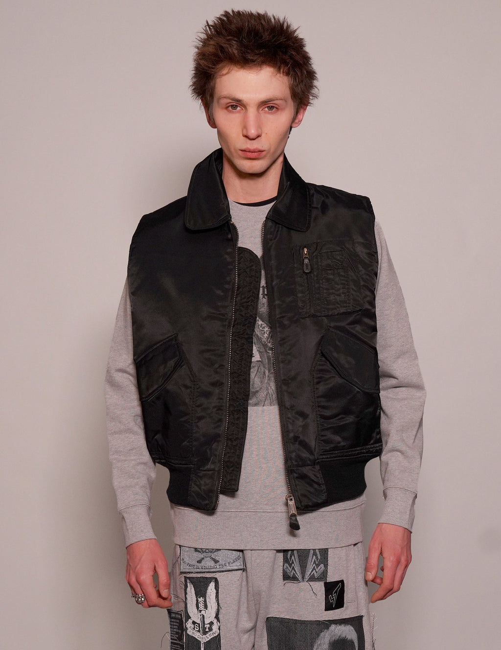 Light Weight Collared Bomber Gilet in Black