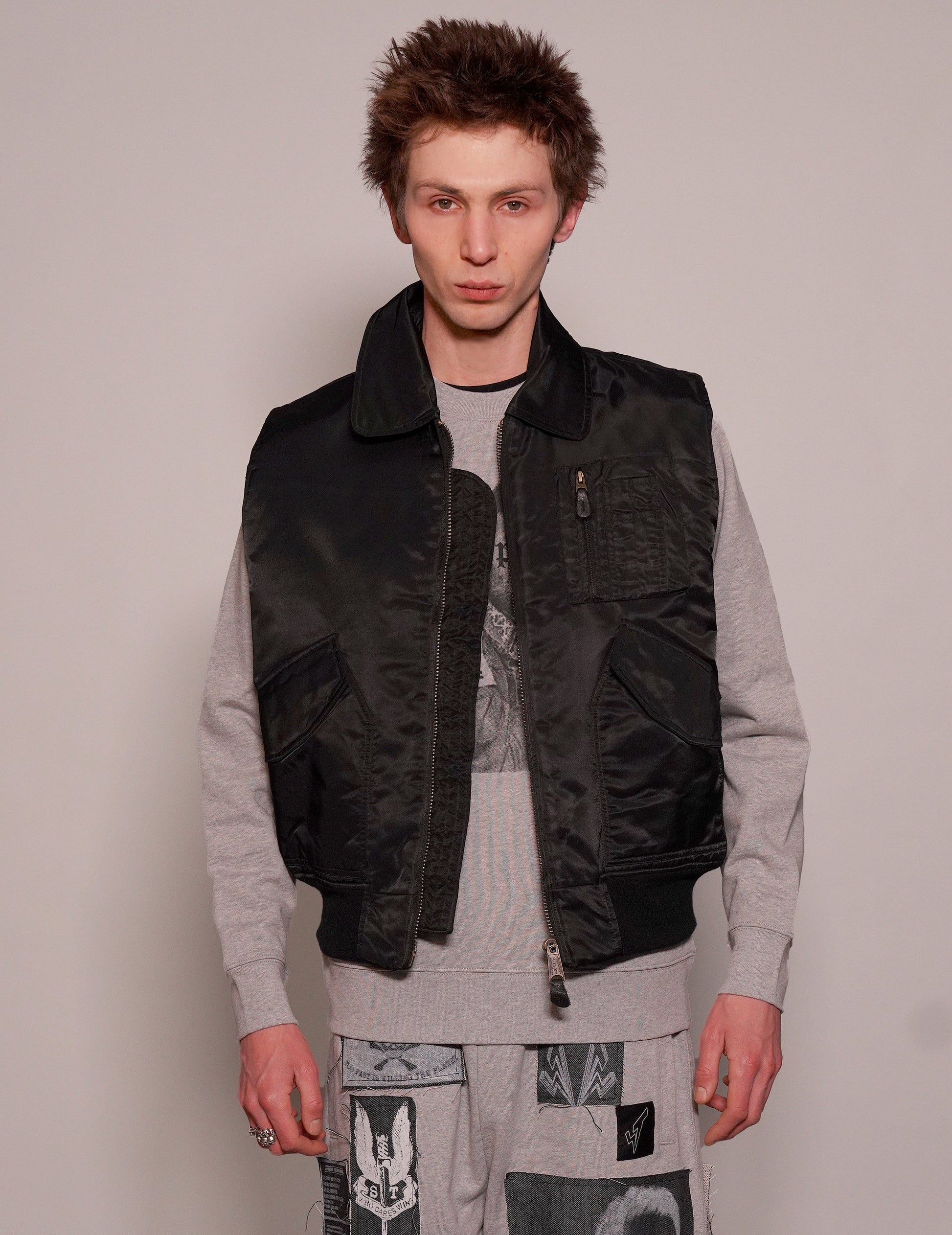 Light Weight Collared Bomber Gilet in Black