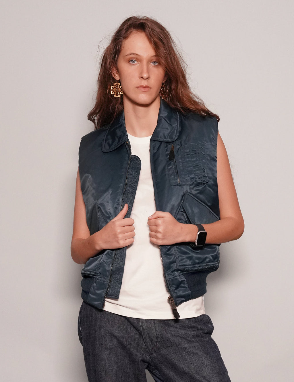 Light Weight Collared Bomber Gilet in Navy