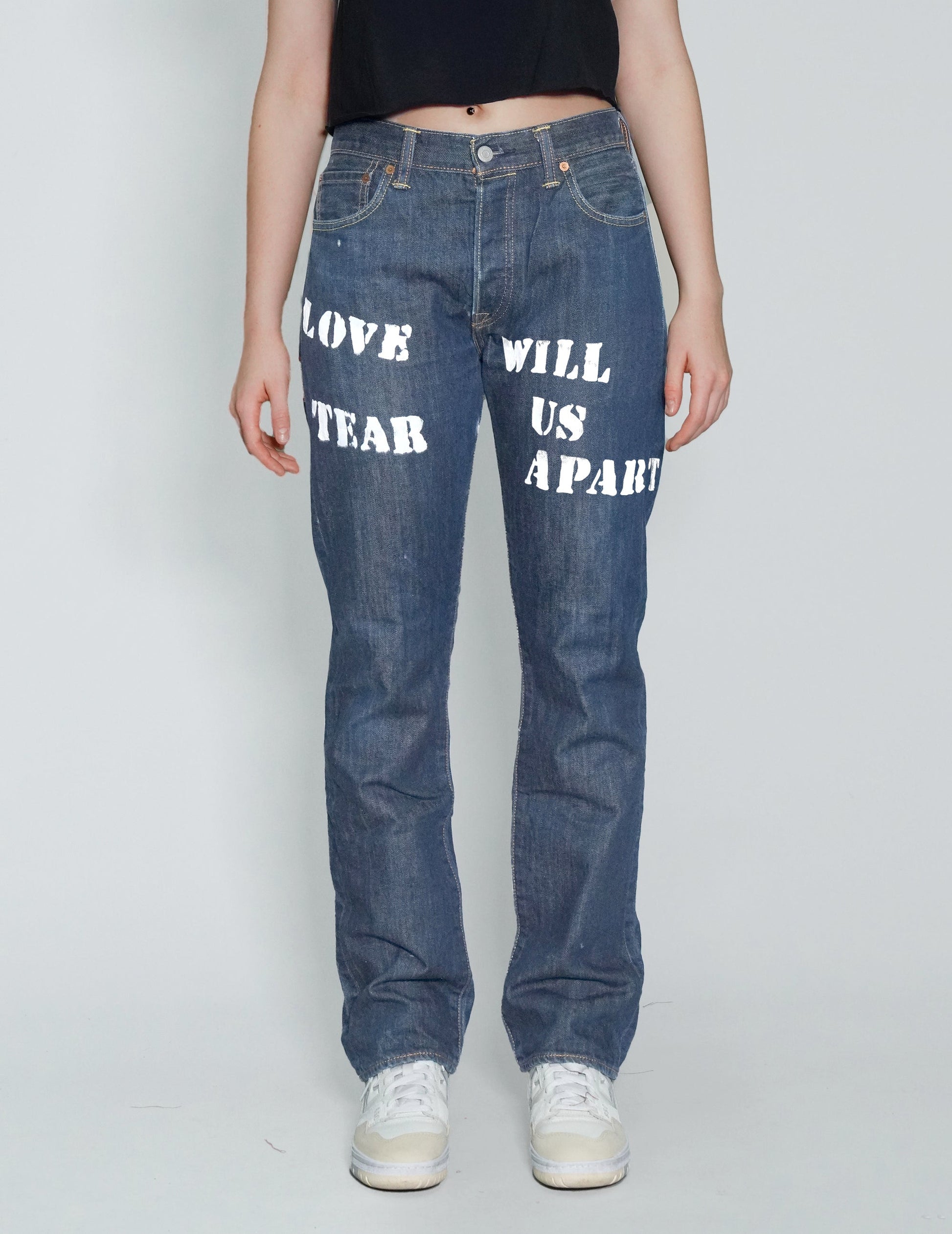 'Love Will Tear Us Apart' Jeans in Blue