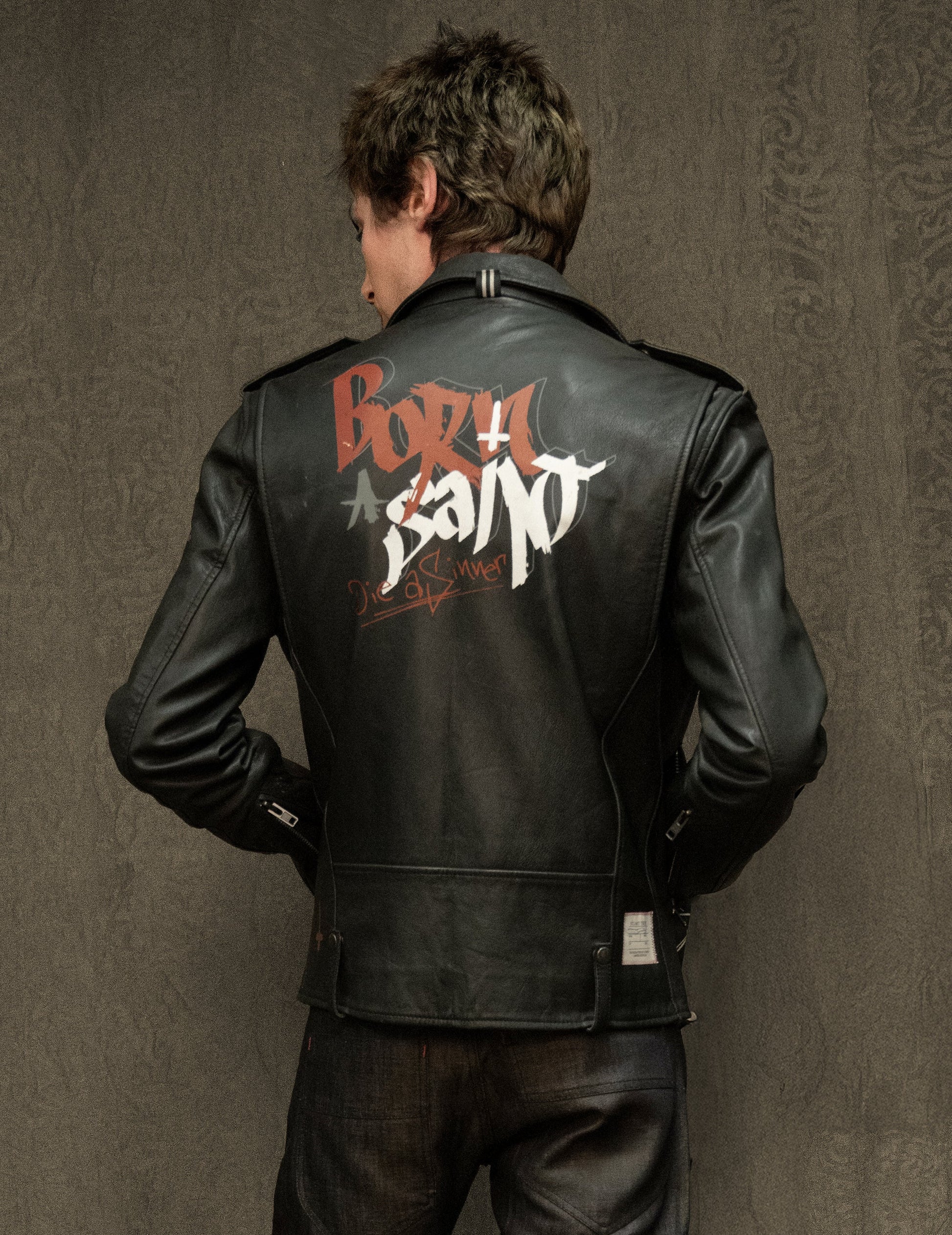 Born Saint Leather Biker Jacket in Black