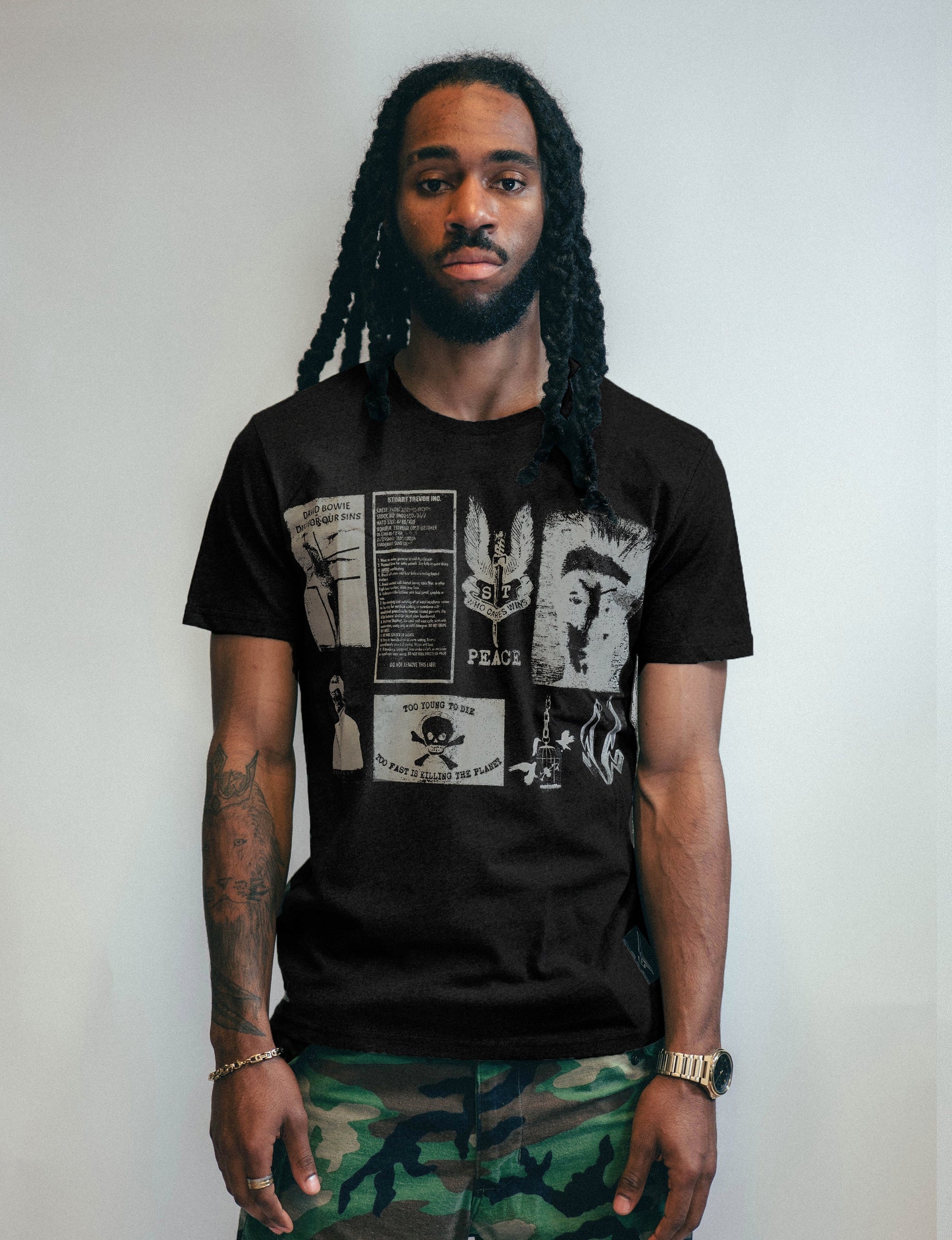 T-Shirt with Printed Patches in Black