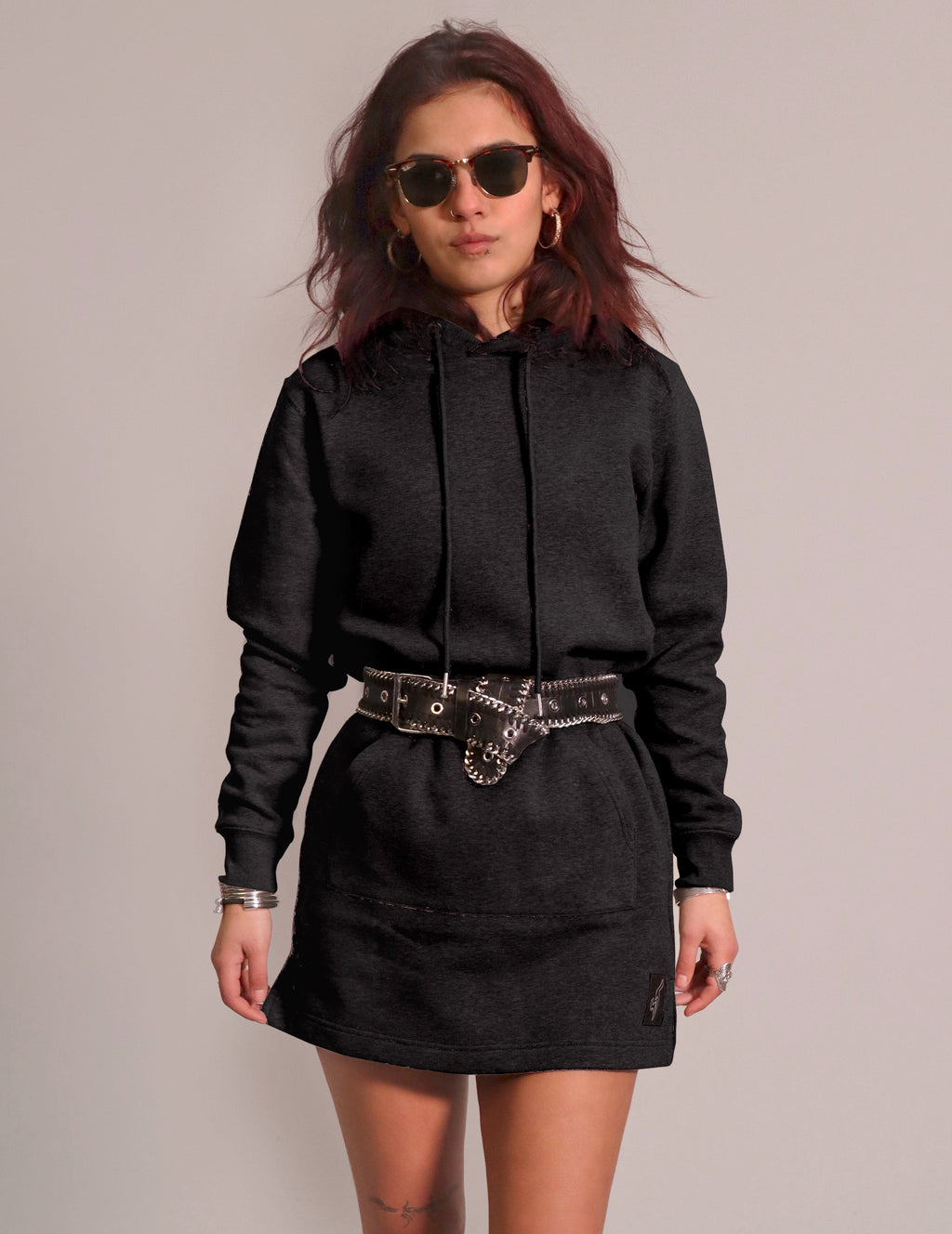 Party Back Hoodie Dress in Black