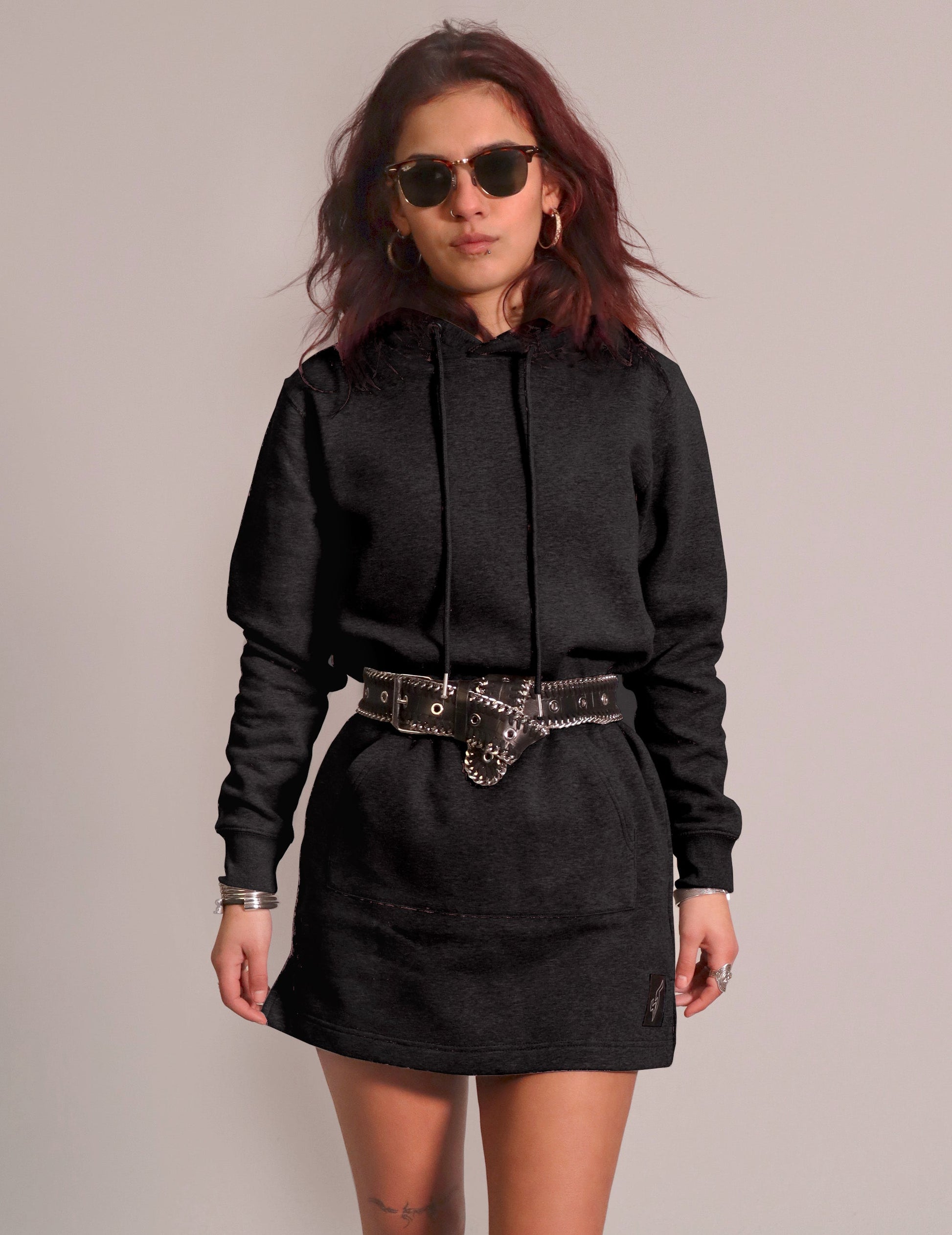 Party Back Hoodie Dress in Black