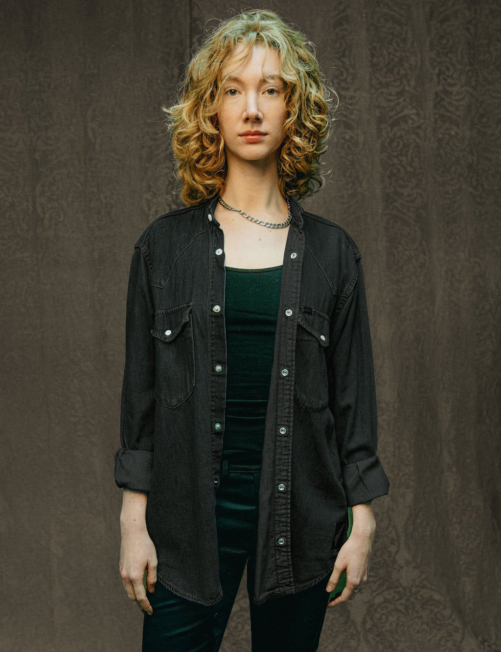 Party Back Shirt - Black Sequin - Black Denim