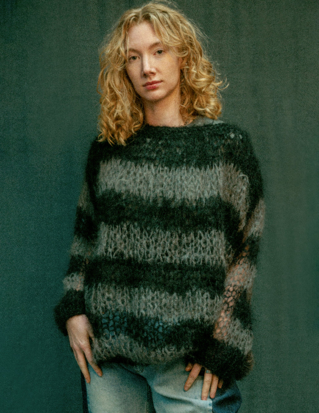 "PISTOLS" Mohair Hand Knit Sweater - Grey & Black