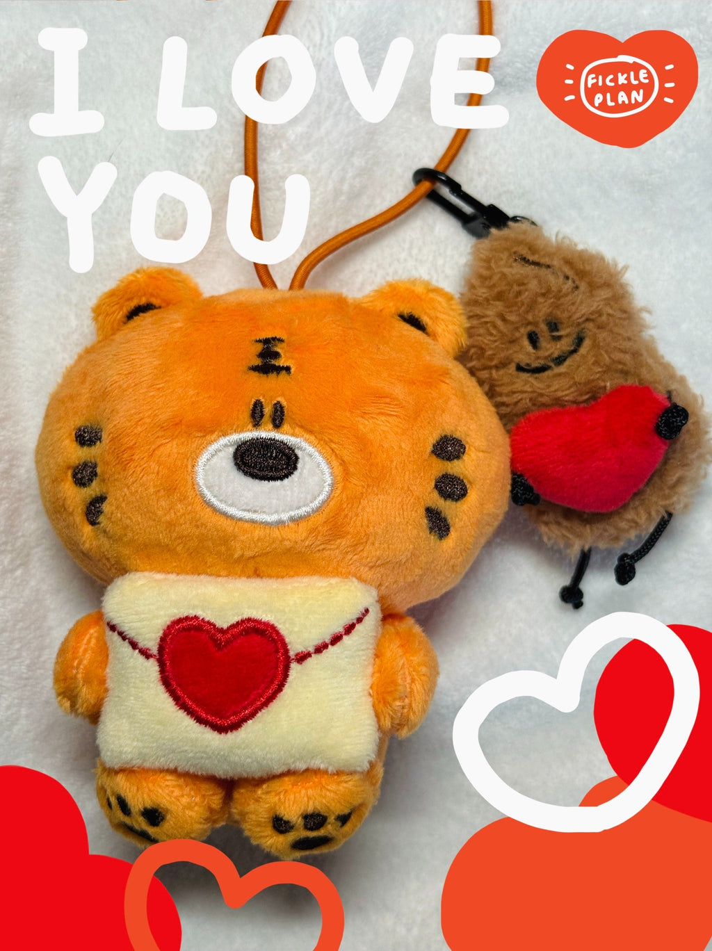 Tiger Peanut and Red Heart Bag Charm Duo