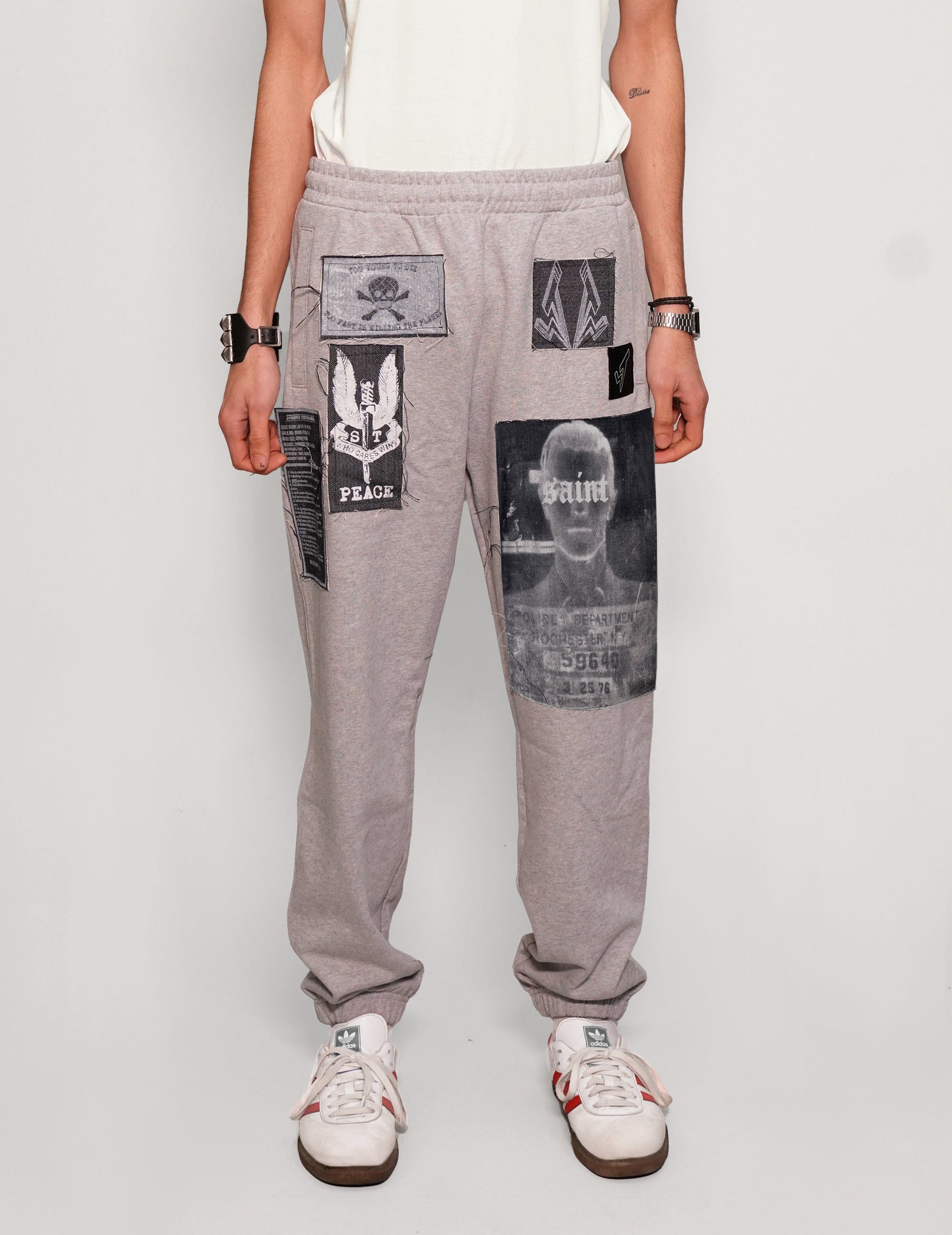 Multi-Patch Jogger Pants in Grey