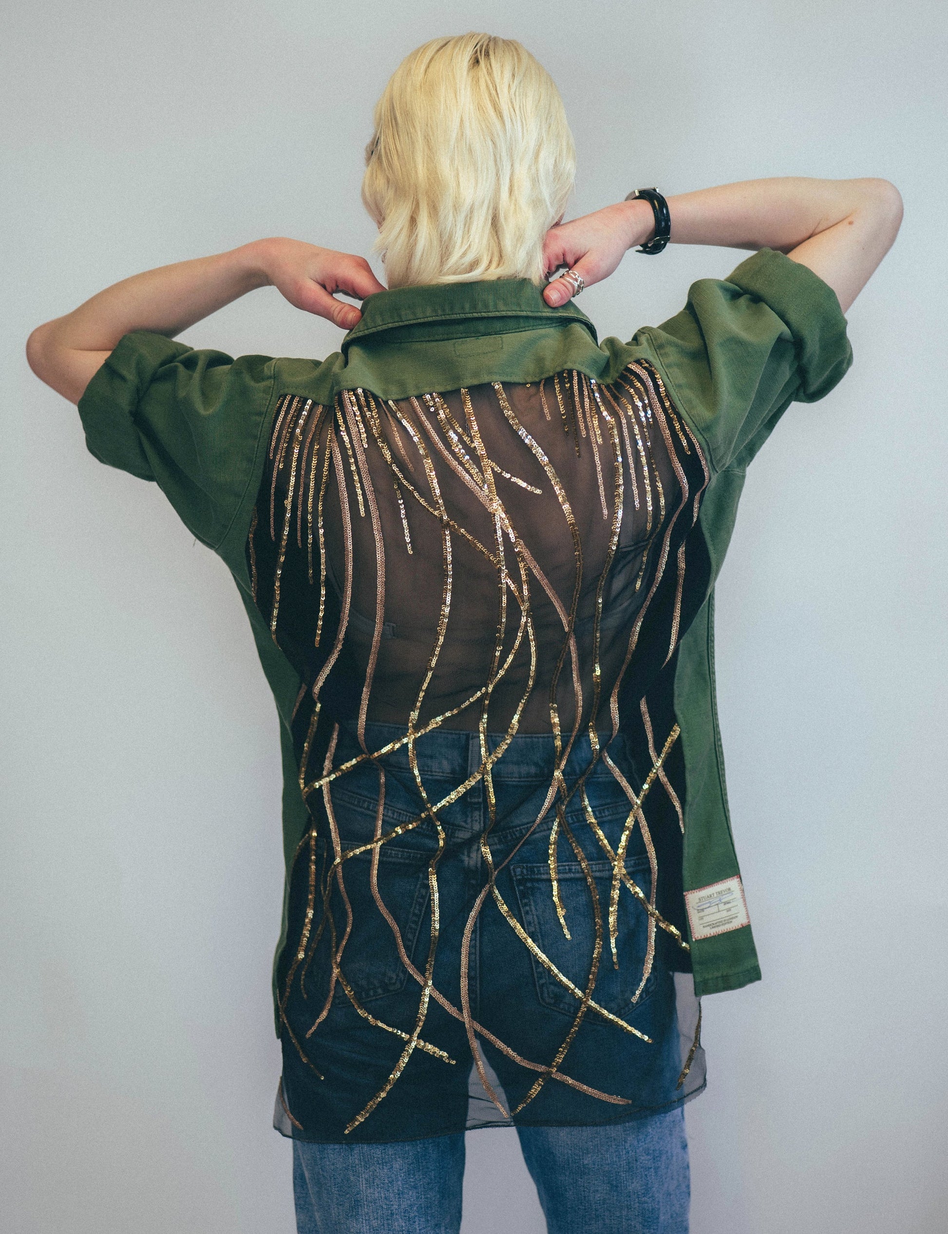 Party Back Shirt - Gold Lines Sequin - Camo