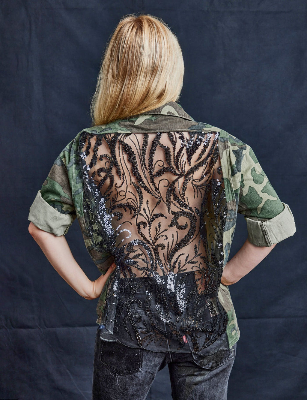 Party Back Shirt - Black Sequin - Camo