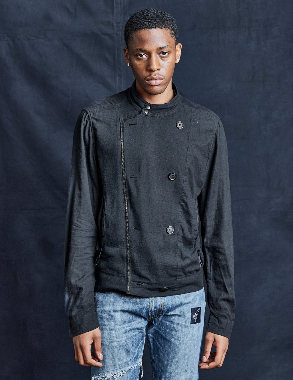 Black 0044 Double Breasted Biker Jacket in Black