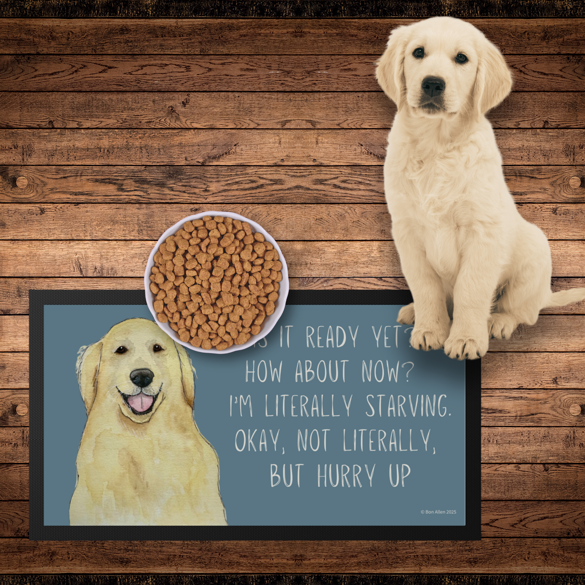 Golden Retriever’s Ultimate Feast Mat – Hurry Up, Hooman!
