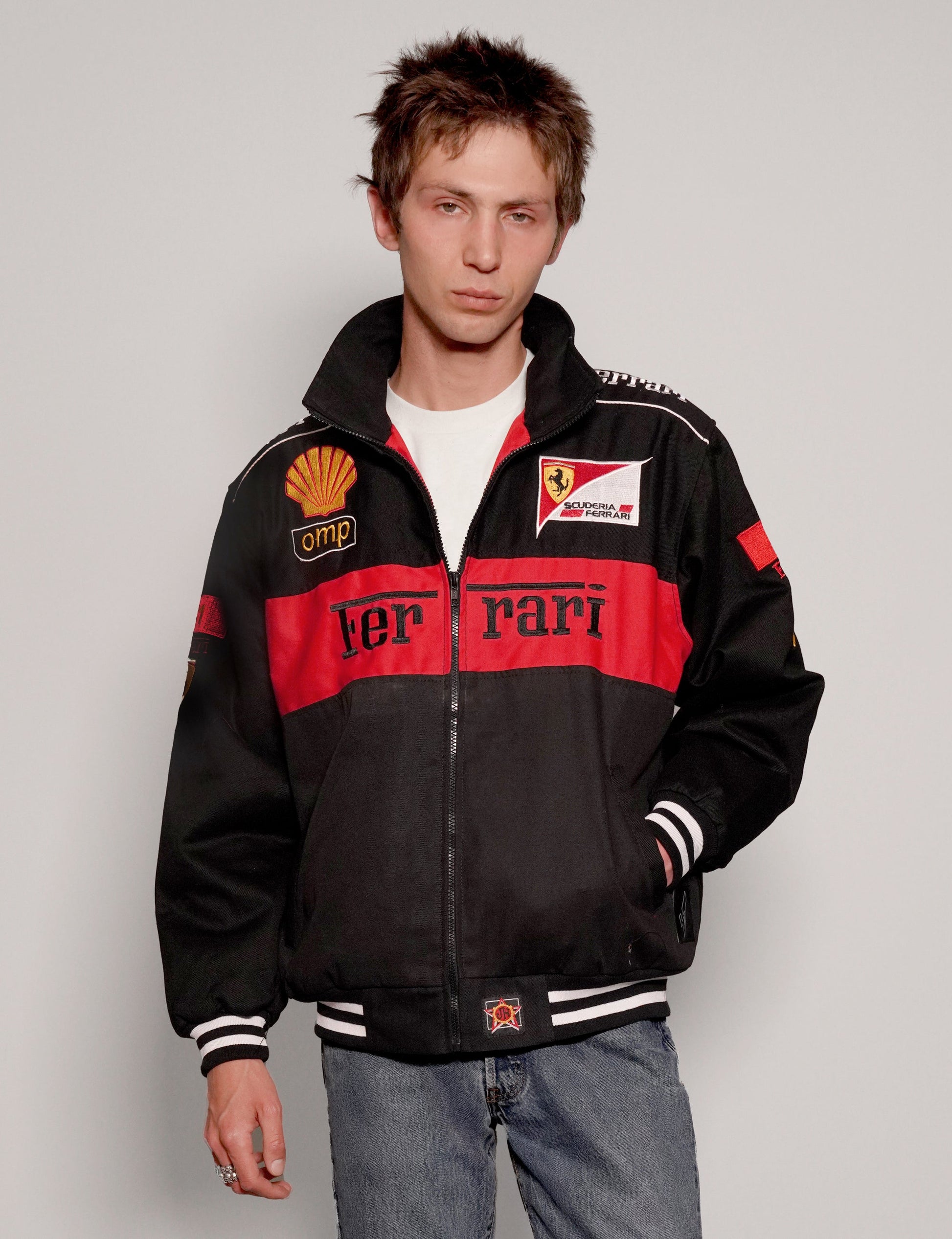 Black High Neck Ferrari Racing Jacket