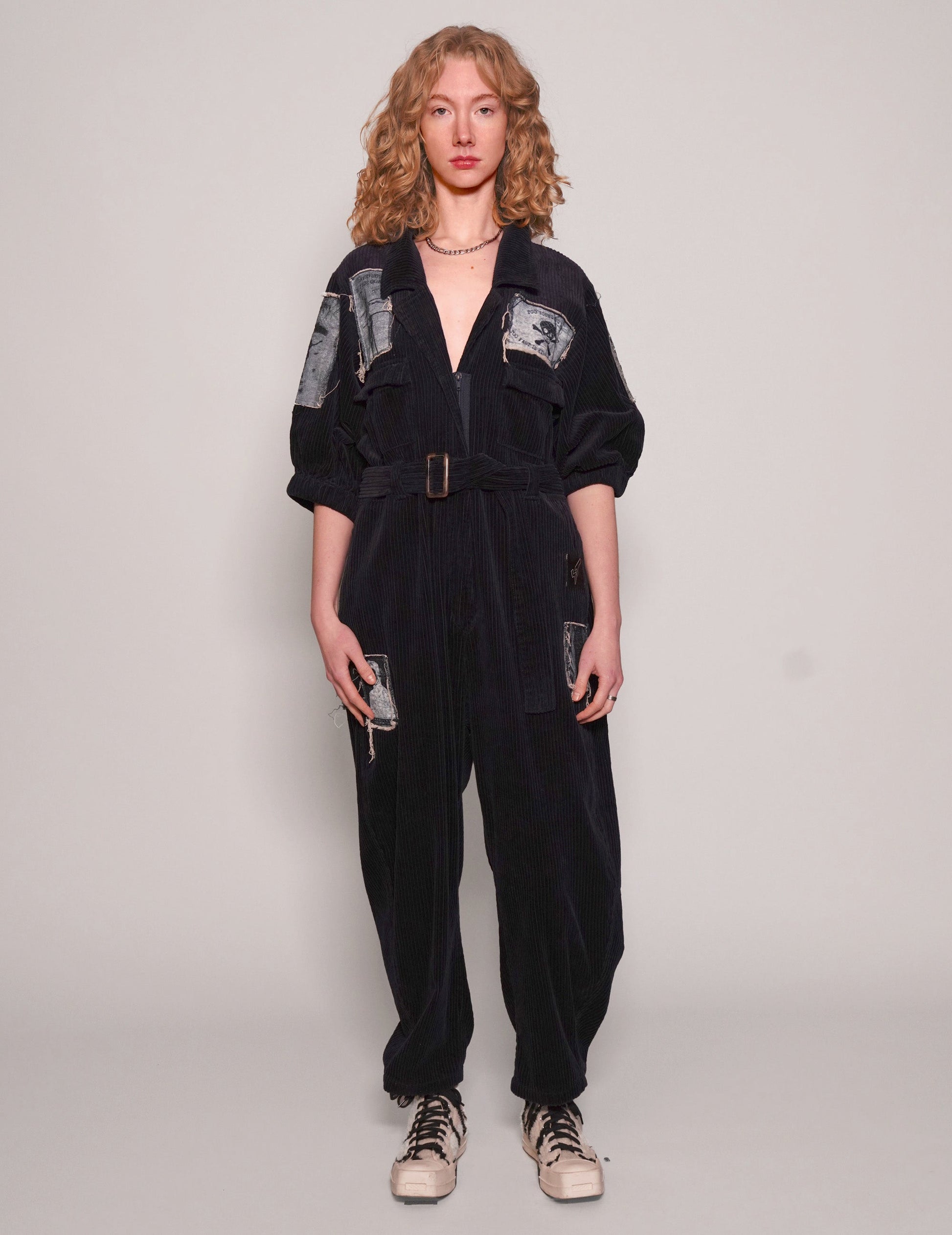 Navy Corduroy Patch Jumpsuit