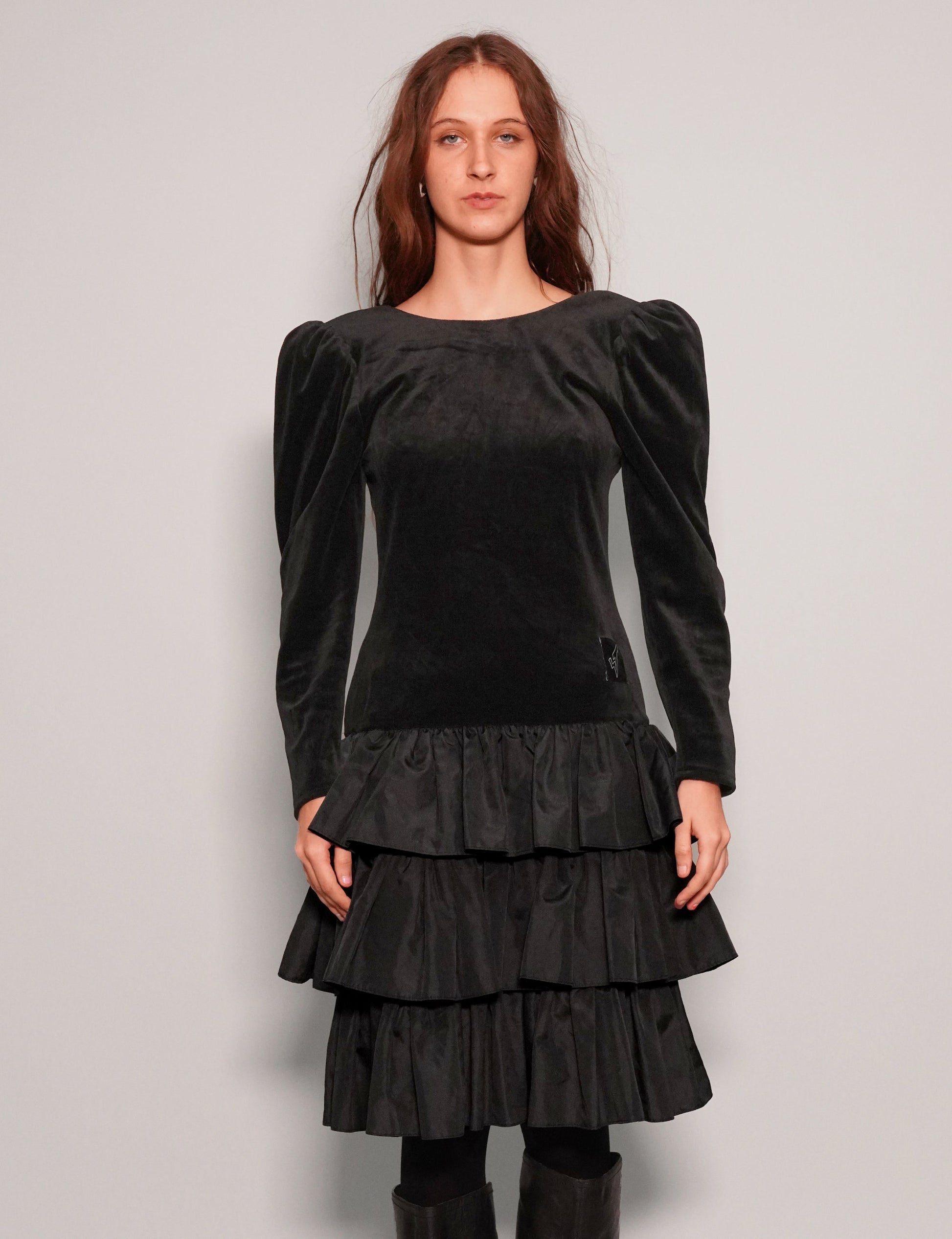 Vintage Dusk Black Velvet Dress