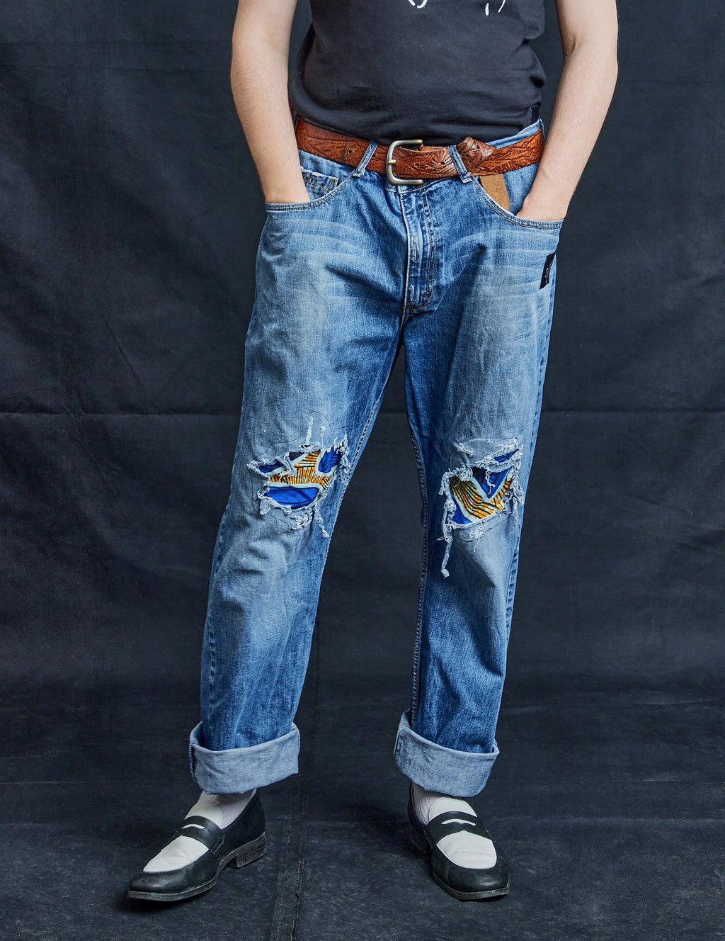 Multi-Print Distressed Jeans