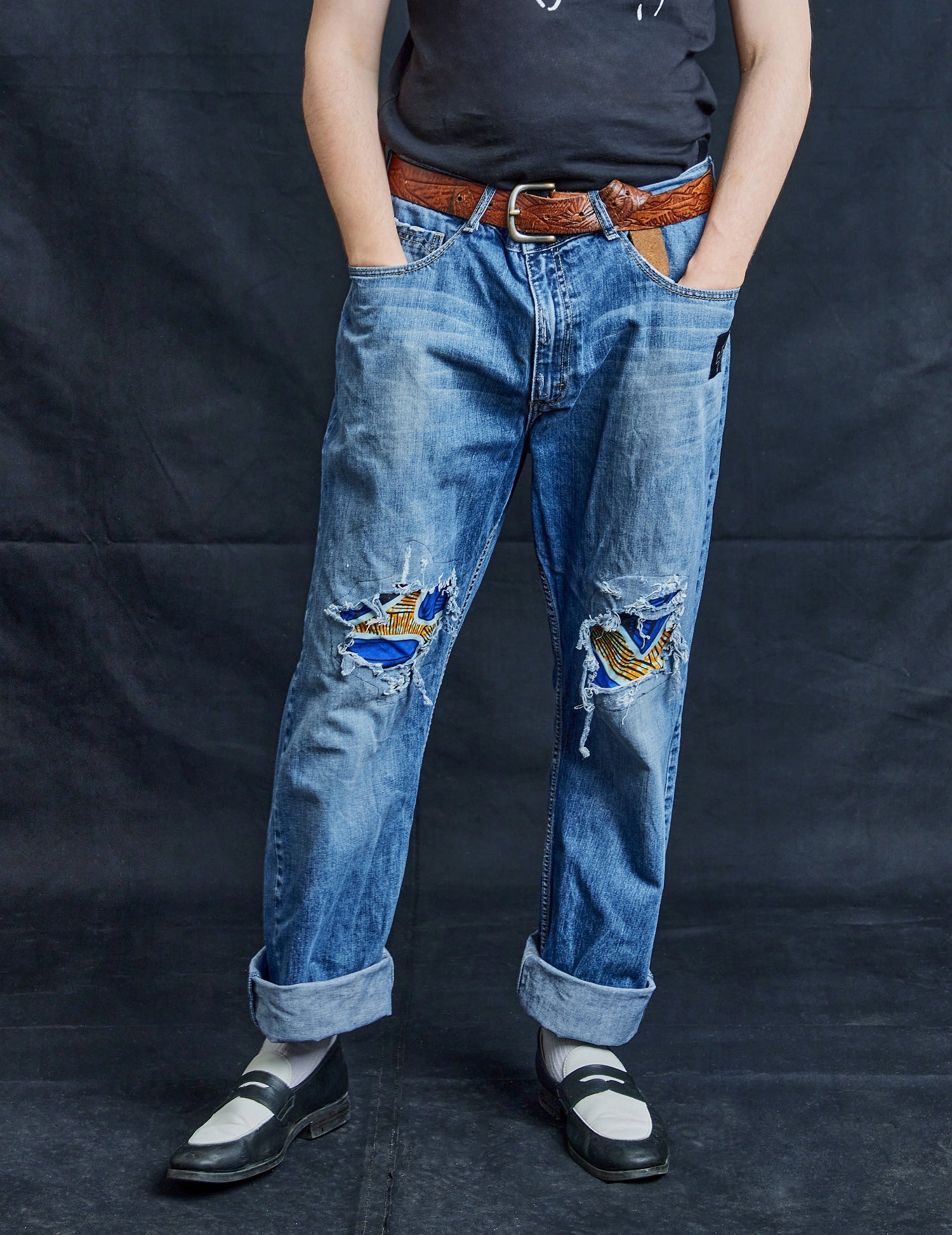 Multi-Print Distressed Jeans