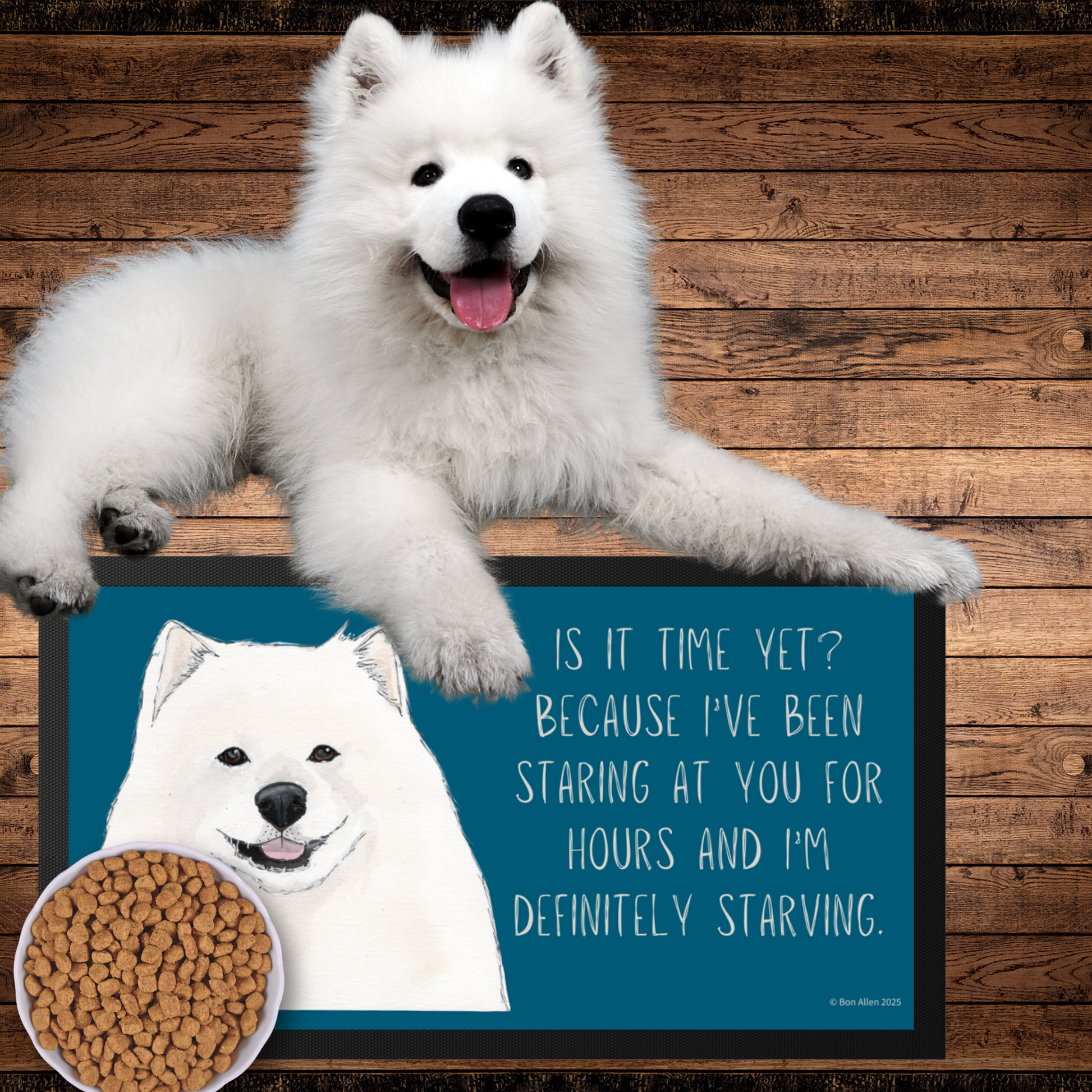 Starving & Staring: Samoyed-Approved Pet Bowl Mat