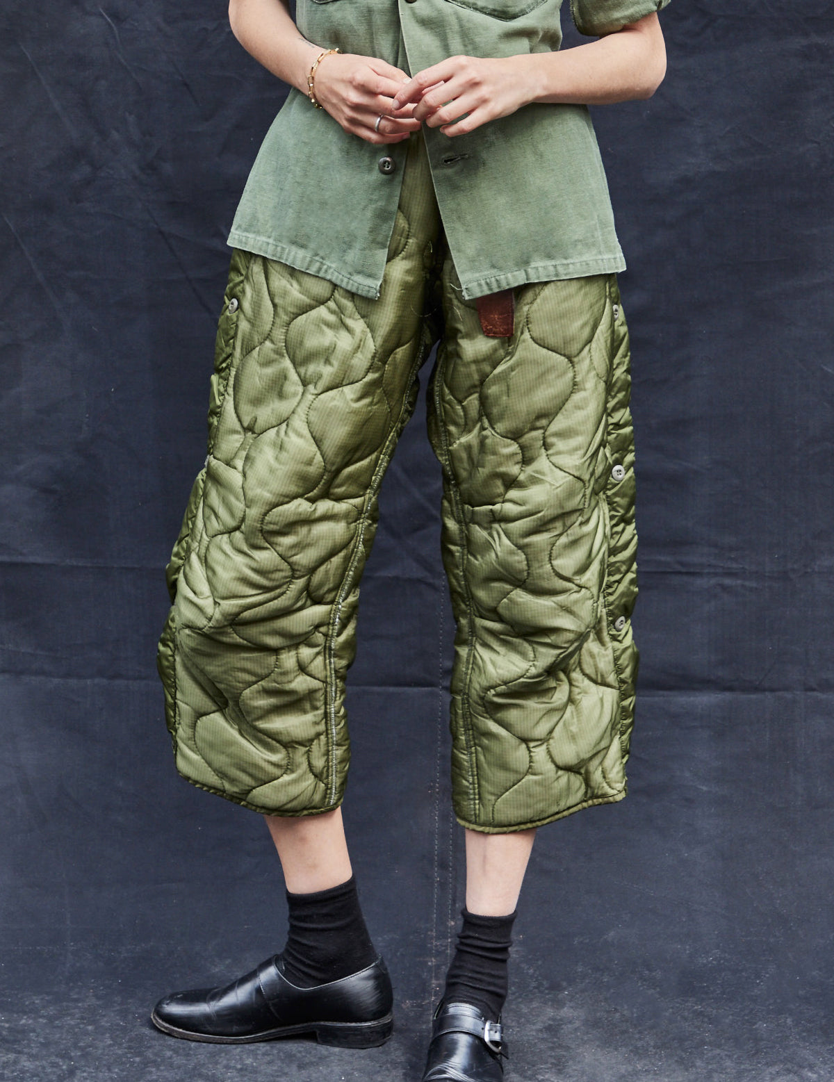 Button Quilted Cropped Trousers