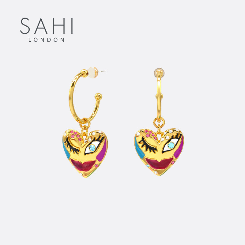 Love Affair Enamel Hoop Drop Earrings in Gold Plated Brass