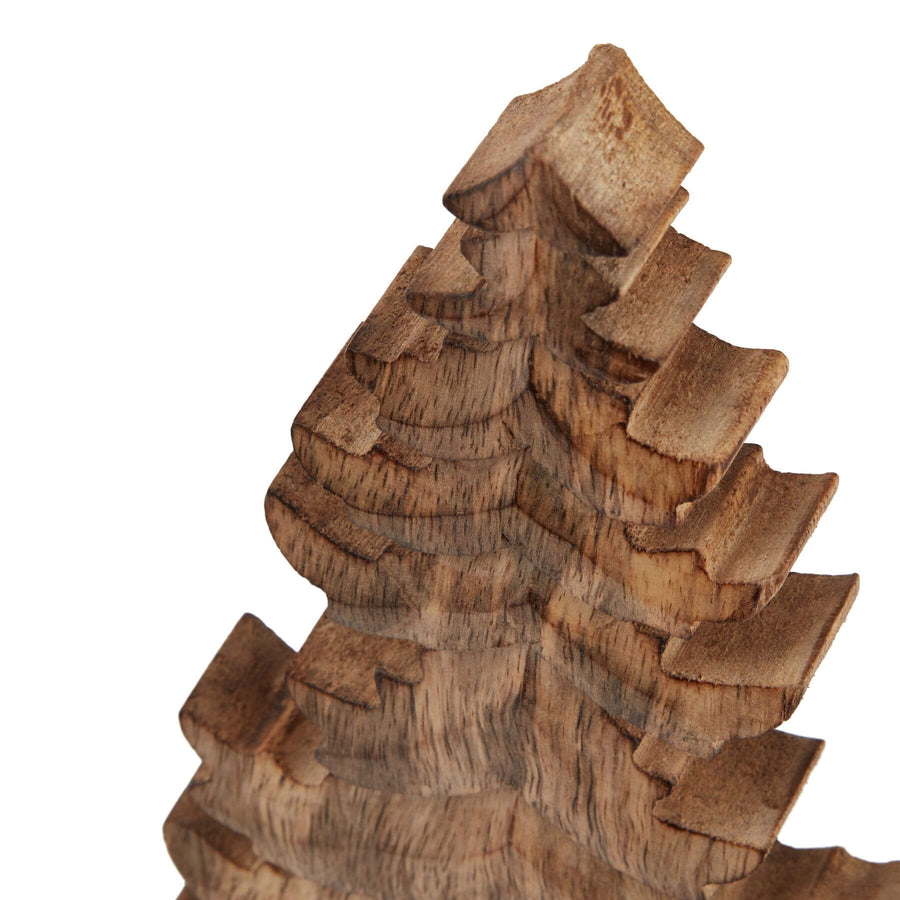 Handcrafted solid wood Christmas tree decor, 26cm tall, warm natural brown finish with intricate laser-cut details. by Sostter at brixbailey.com