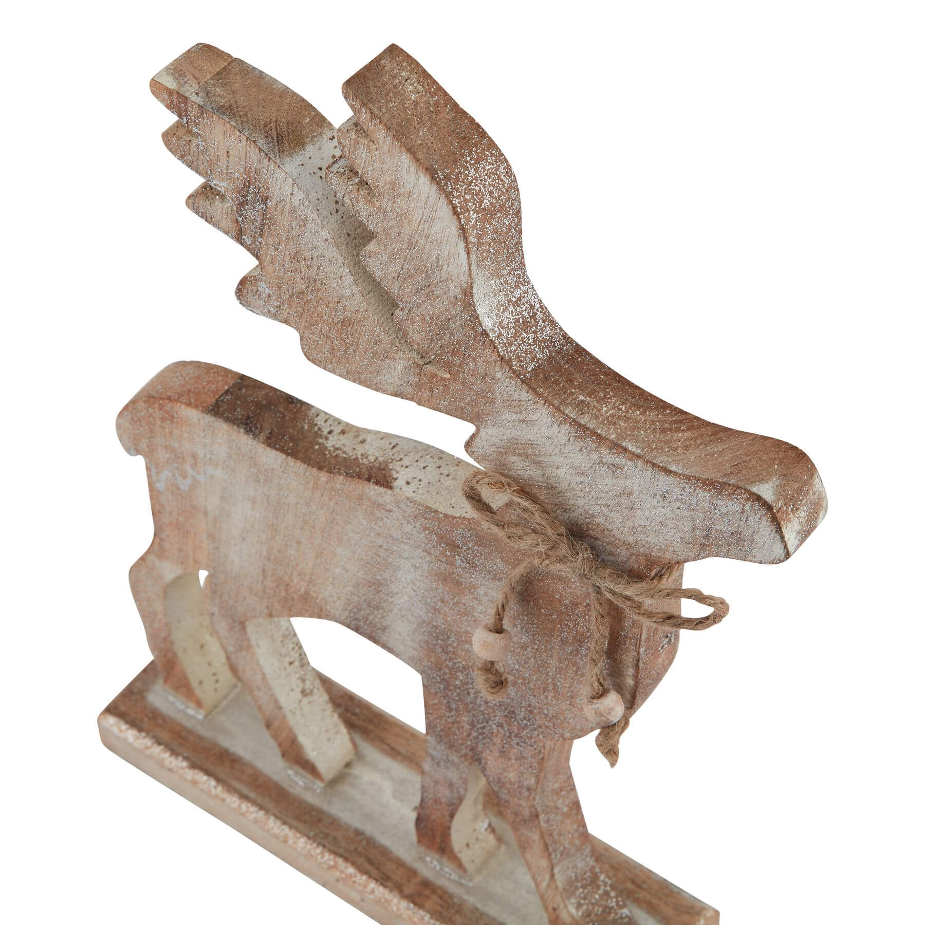 White wash wooden stag decoration with sparkling accents, rustic farmhouse decor, handcrafted wood centerpiece by RoomLondon at brixbailey.com