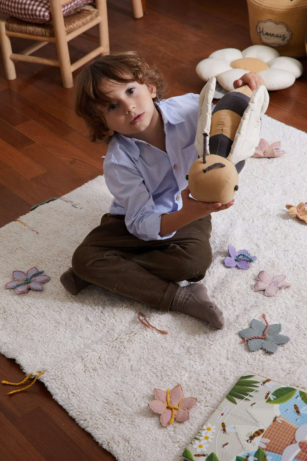 Buzzy Bee Pillow - Handmade & Child-Safe Cotton Comfort with Unique Antenna Design by Lorena Canals at www.brixbailey.com