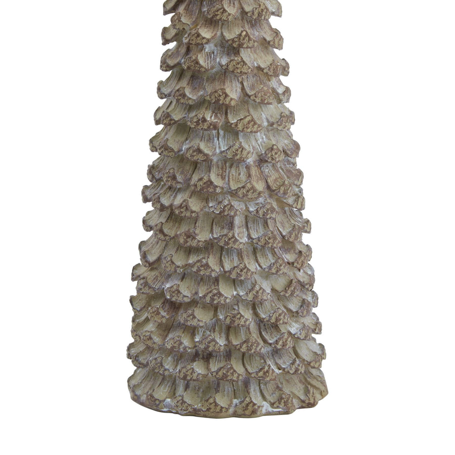 Handcrafted beige resin holiday tree with wood texture, 26cm tall, topped with glowing star ornament. by Sostter at brixbailey.com