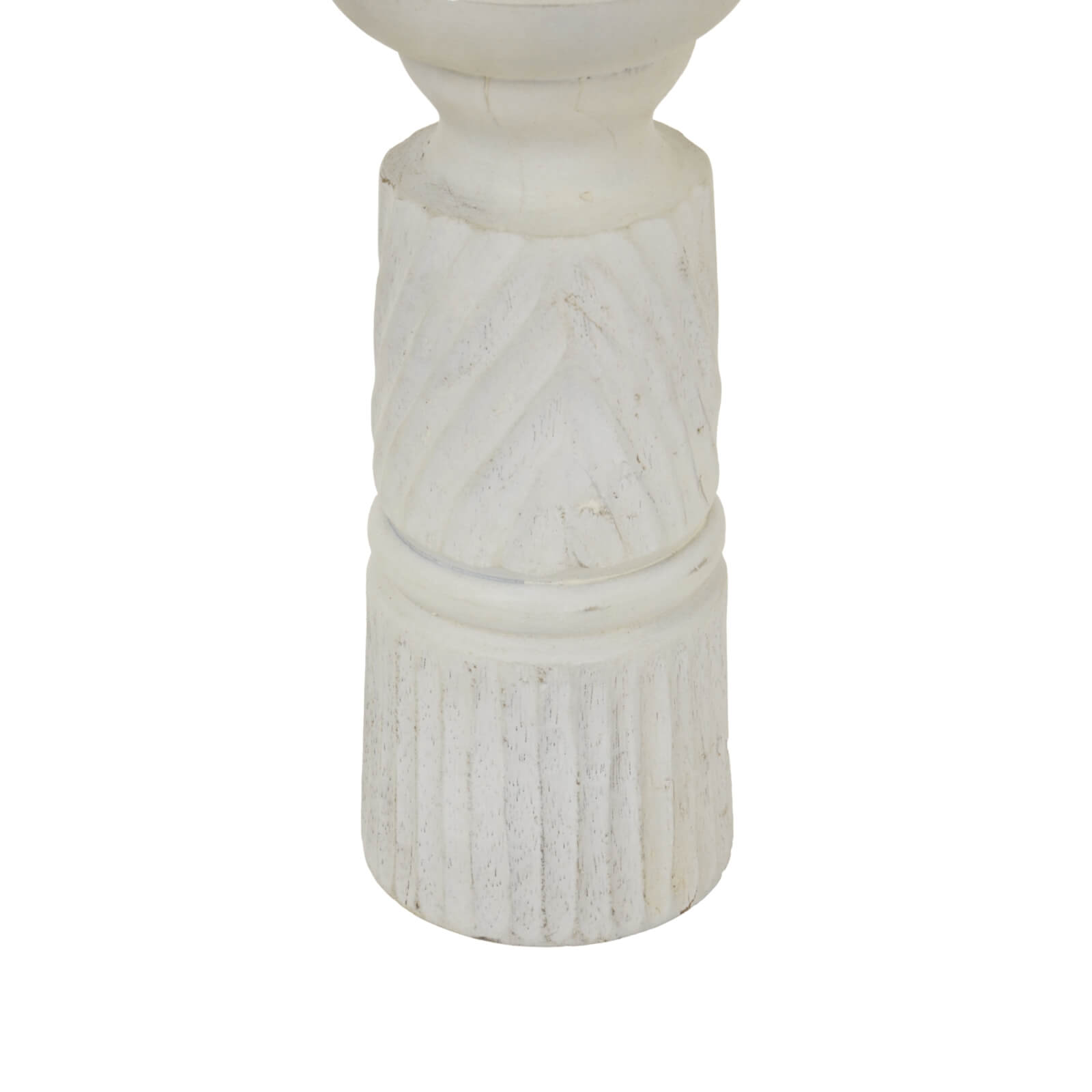 White carved wood candle holder with geometric patterns, elegant home decor centerpiece by RoomLondon at brixbailey.com