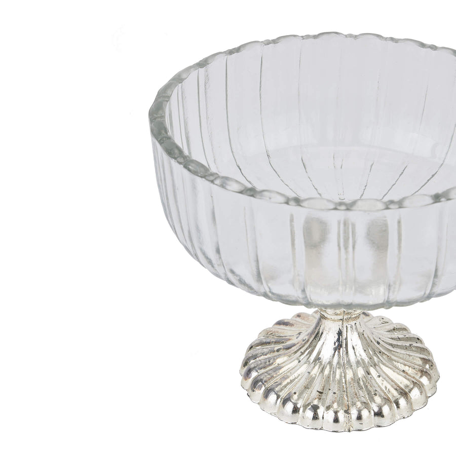 Handcrafted mercury glass bowl in silver finish, 15cm diameter, perfect for centerpieces or decorative displays by Sostter at brixbailey.com