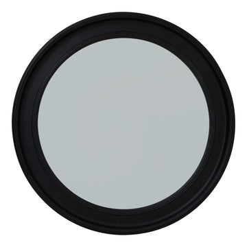 Black circular wood frame mirror, 90 cm, modern minimalist decor with solid wood frame and durable black finish. by Sostter at brixbailey.com