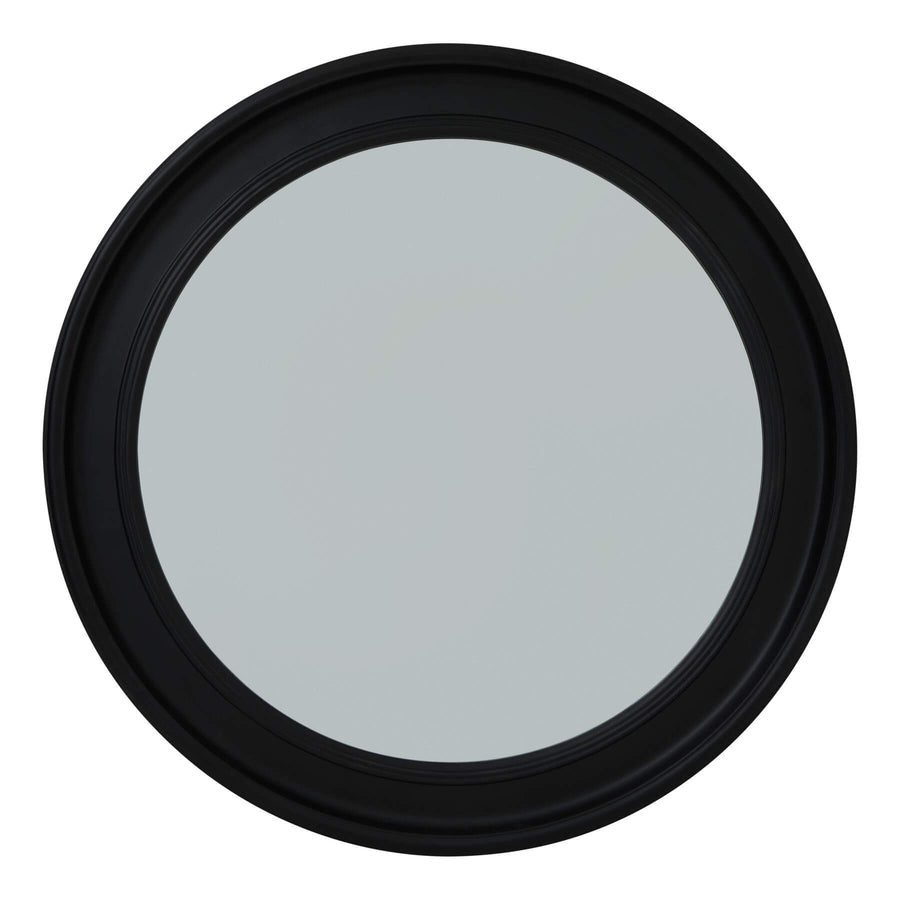 Black circular wood frame mirror, 90 cm, modern minimalist decor with solid wood frame and durable black finish. by Sostter at brixbailey.com