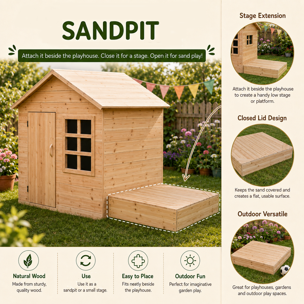 Wooden sandpit with lid - Outdoor stage & playhouse patio