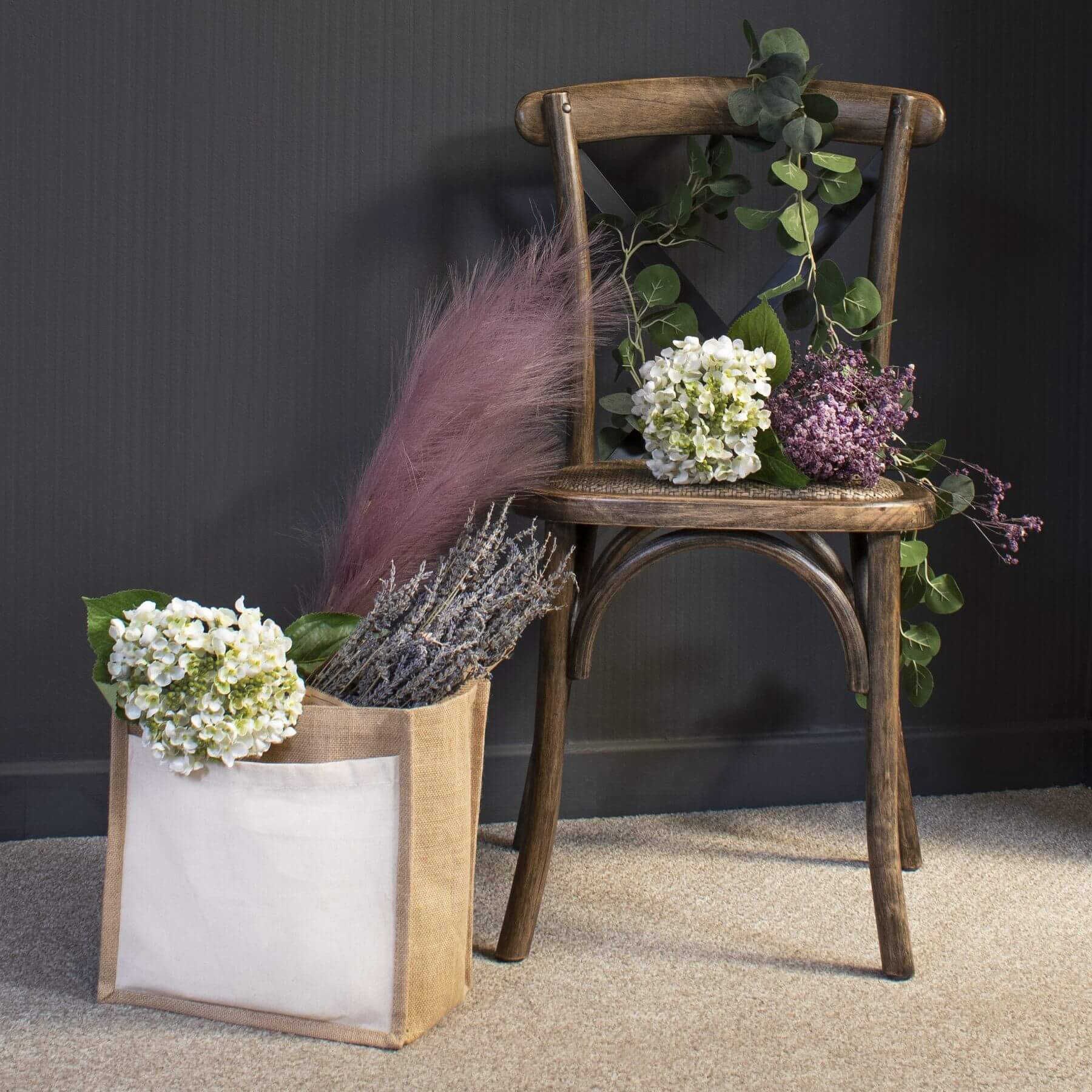 Lifelike white lace cap hydrangea stem with clustered florets, UV-resistant plastic, 48cm tall for year-round floral arrangements by Sostter at brixbailey.com