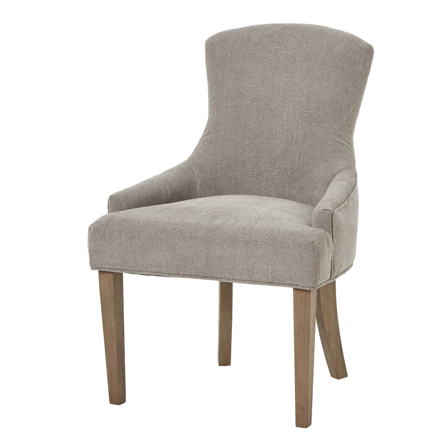Brockham woven taupe dining chair with wooden frame and ergonomic curved design for stylish, comfortable seating by Sostter at brixbailey.com