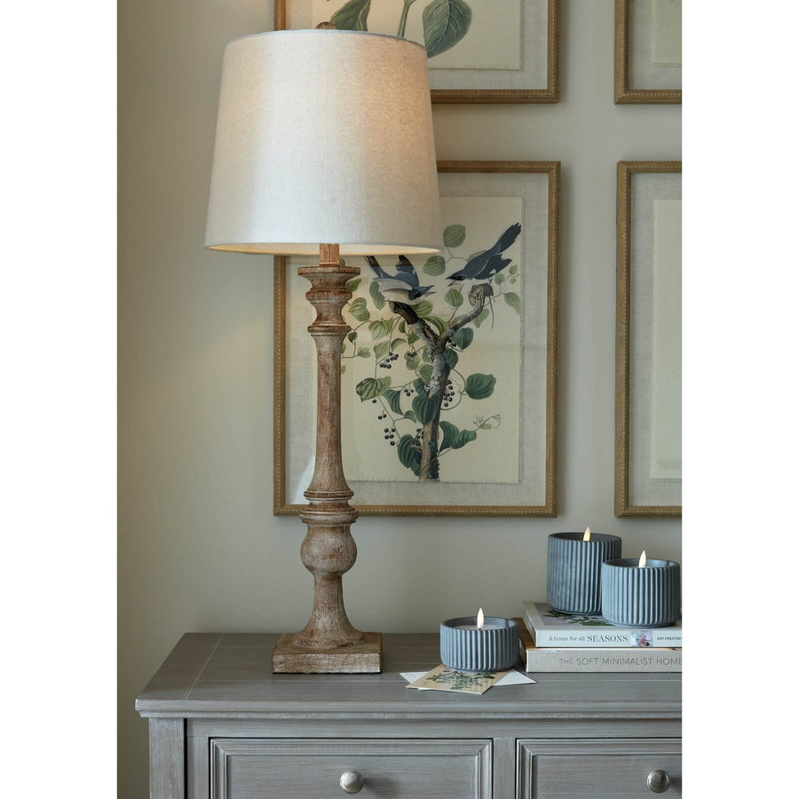 Brown metallic resin Amalfi table lamp with linen shade, warm ambient lighting for classic or modern interiors by Sostter at brixbailey.com